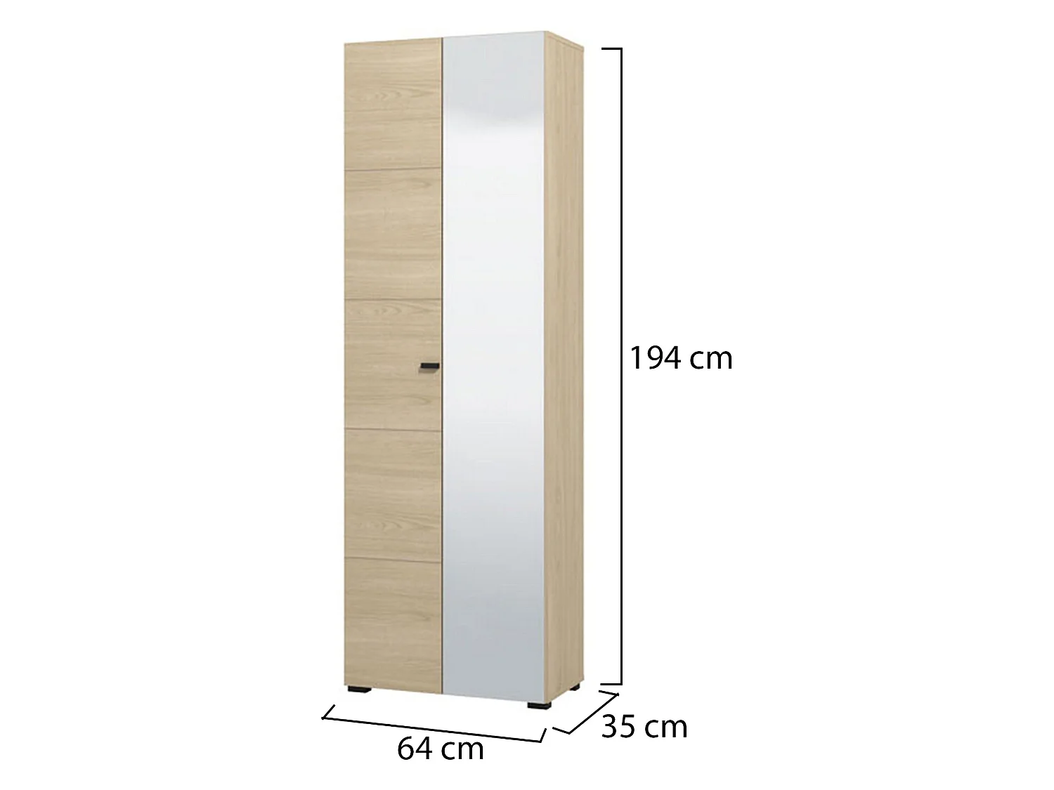 Garderobe 2 Türen Azzano, Kleiderständer, 64x194h cm Eiche Braun, Schlafzimmer Schrank, 3 Regale, 2 Türen