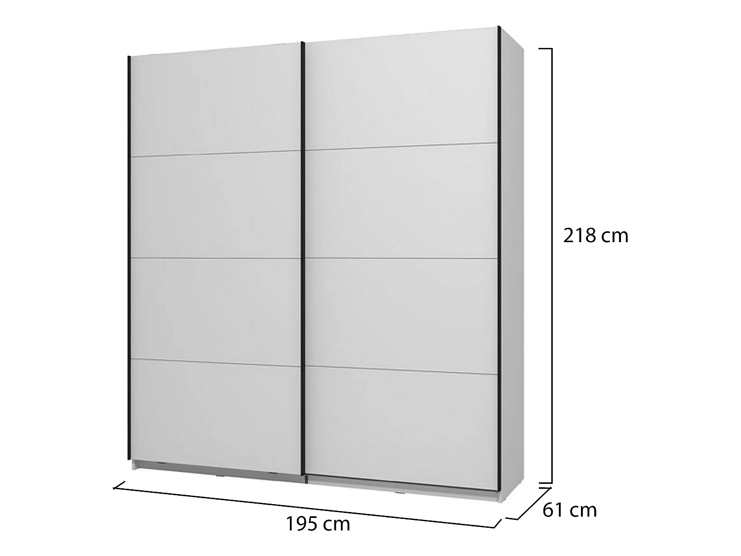 Großer Kleiderschrank Cariano, 2 Regalböden, 195x218h cm, Mattweiß, Schlafzimmer, Kleiderstange, 2 Türen