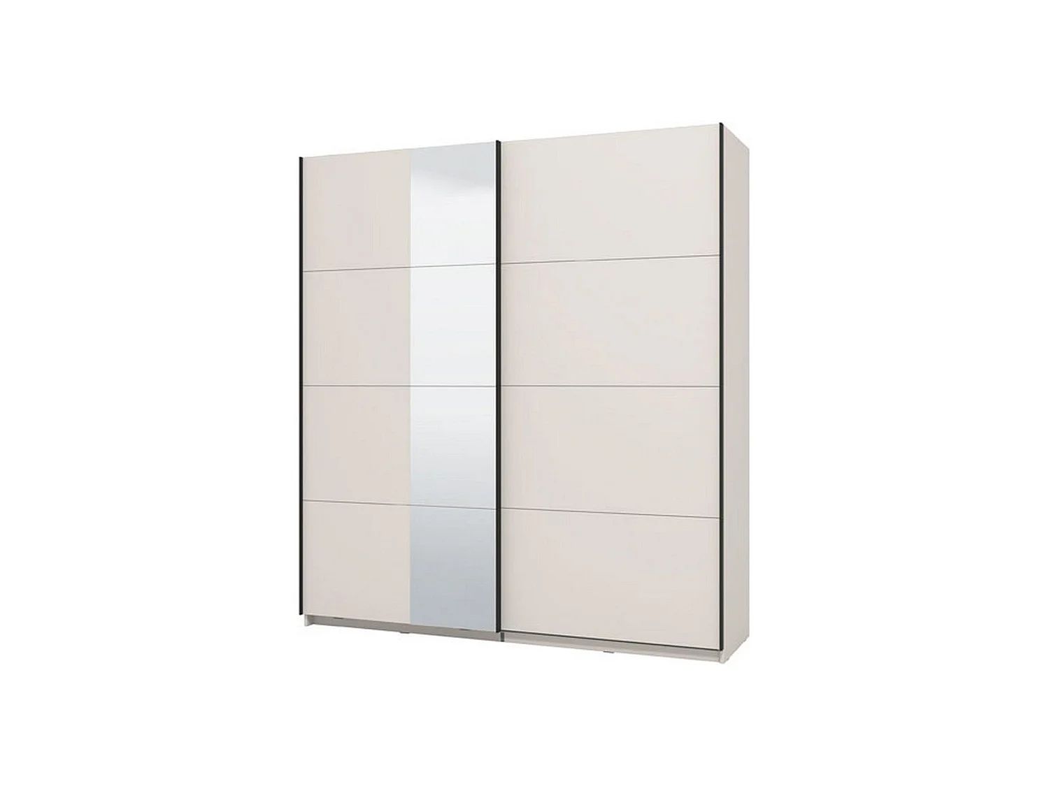 Großer Kleiderschrank Porlezza, Garderobe, 195x218h cm Cremeweiß, Schlafzimmer Schrank, 2 Regalböden, Schiebetür
