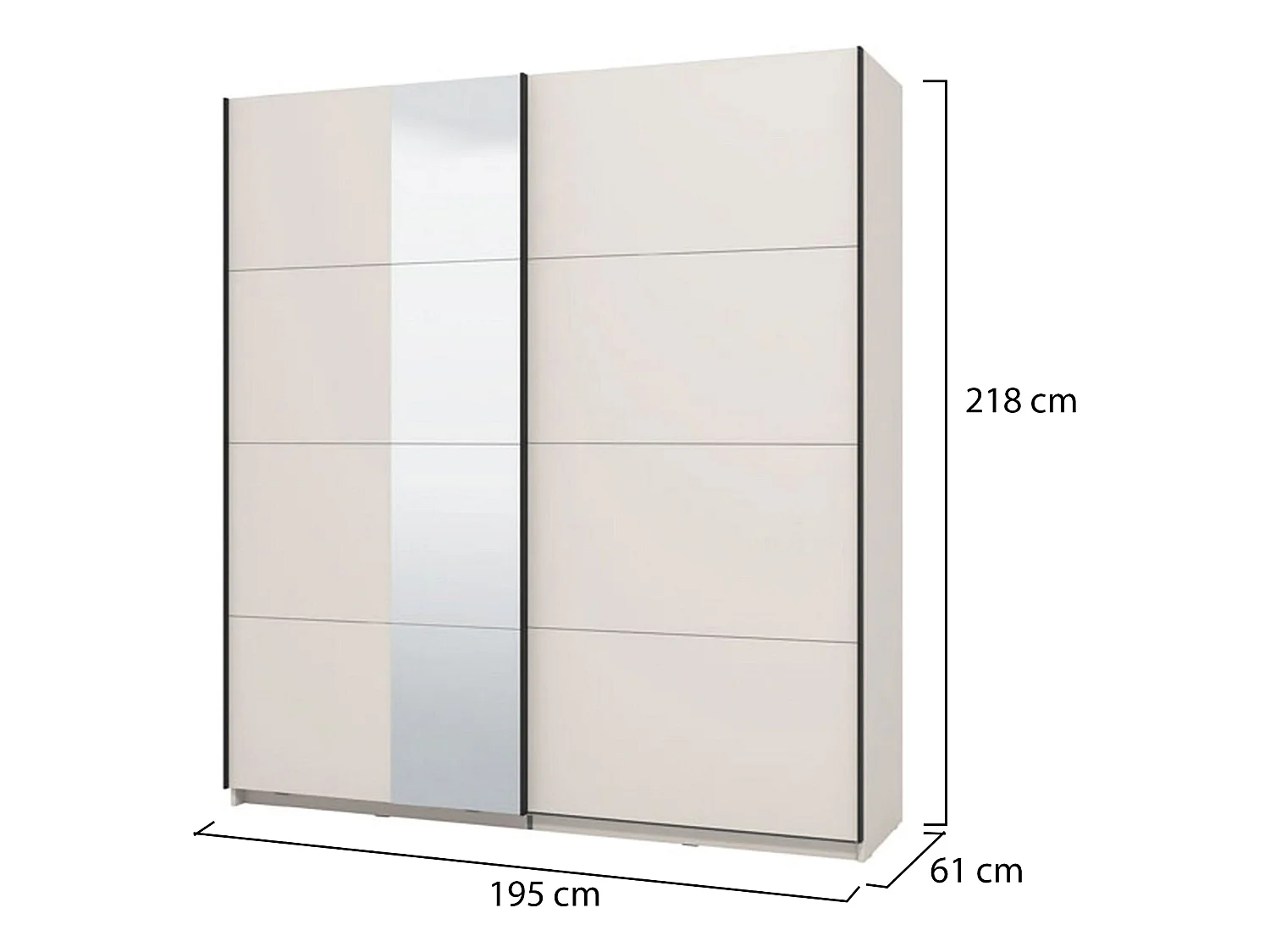 Großer Kleiderschrank Porlezza, Garderobe, 195x218h cm Cremeweiß, Schlafzimmer Schrank, 2 Regalböden, Schiebetür