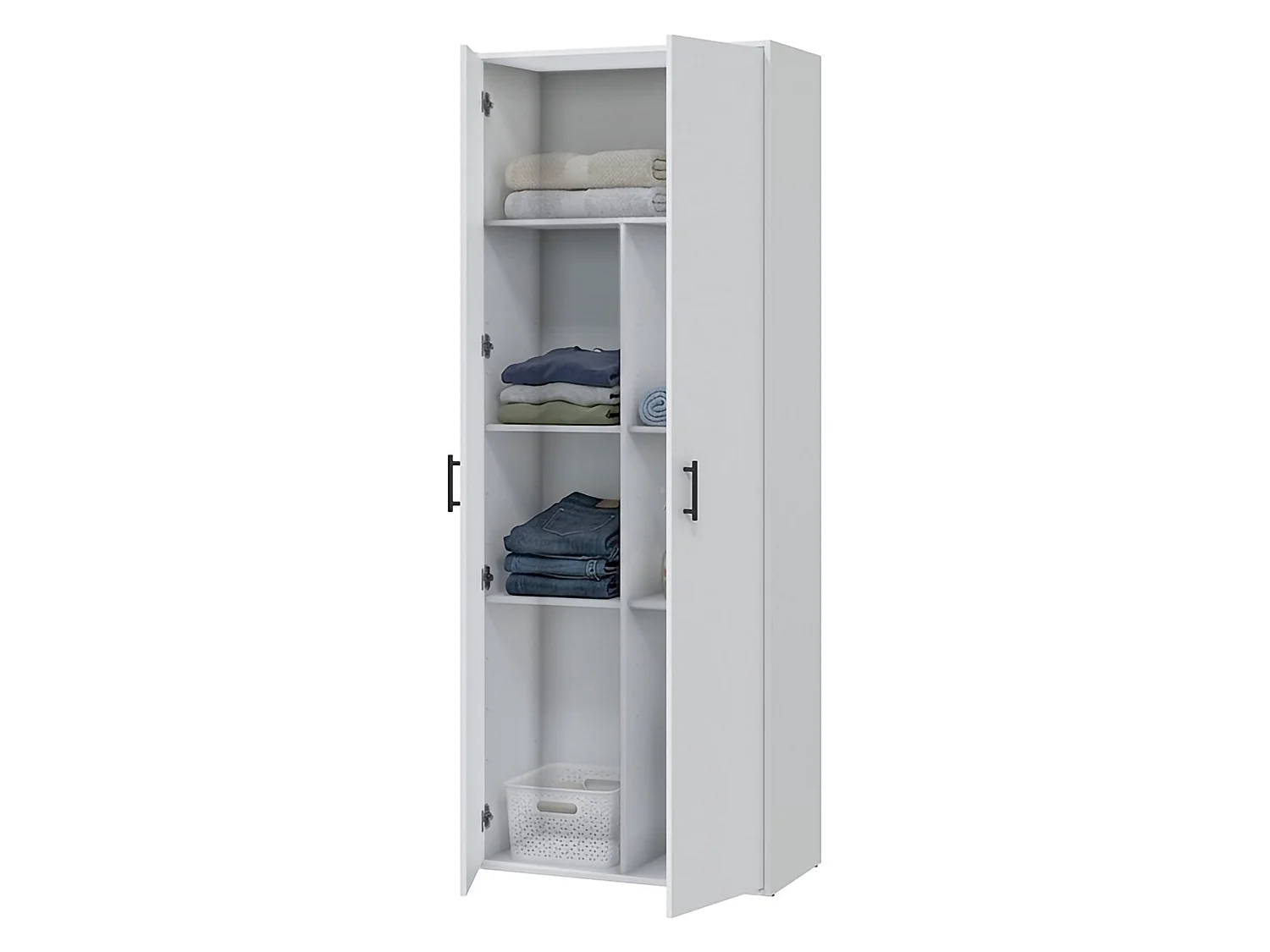 Armoire polyvalente 2 portes Mileto, 3 étagères, 40x206h cm Blanc