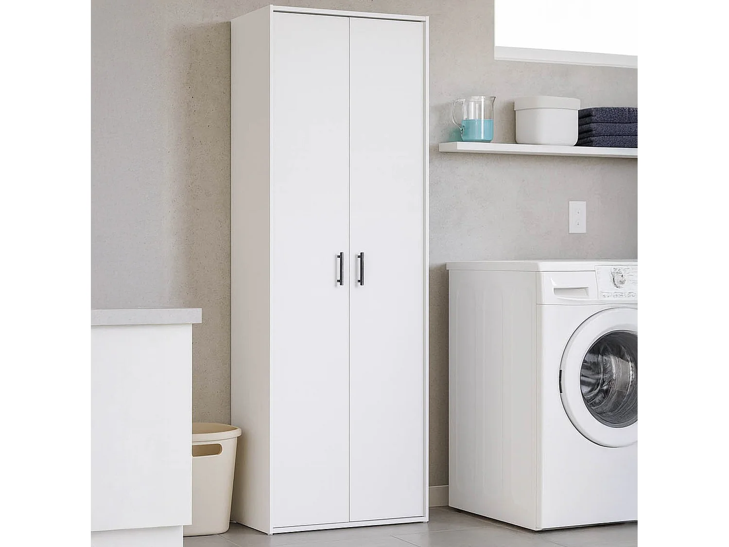 Armoire polyvalente 2 portes Mileto, 3 étagères, 40x206h cm Blanc