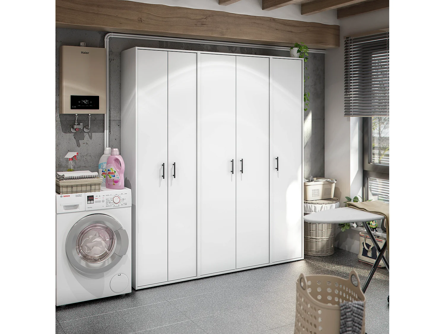Armoire polyvalente 1 porte Crucoli, 2 étagères, 40x206h cm Blanc