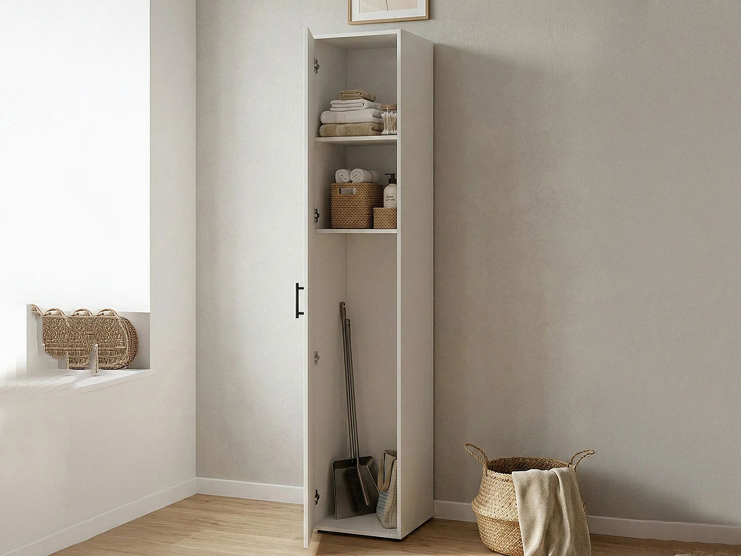 Armoire polyvalente 1 porte Crucoli, 2 étagères, 40x206h cm Blanc