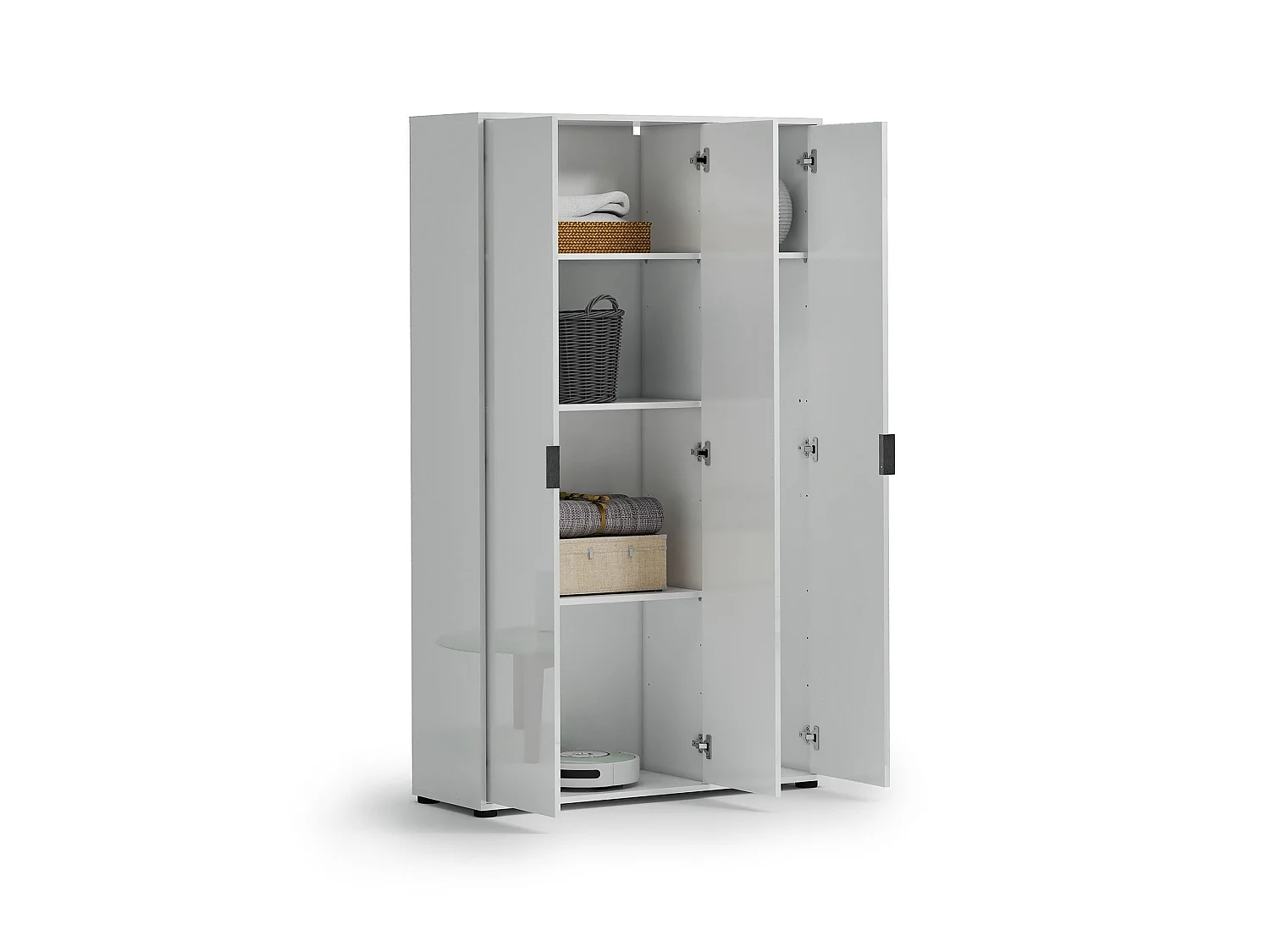 Armoire multifonction grande Teolo, 4 étagères Made in Italy, 107x180h cm Blanc Brillant, 3 portes, 6 compartiments