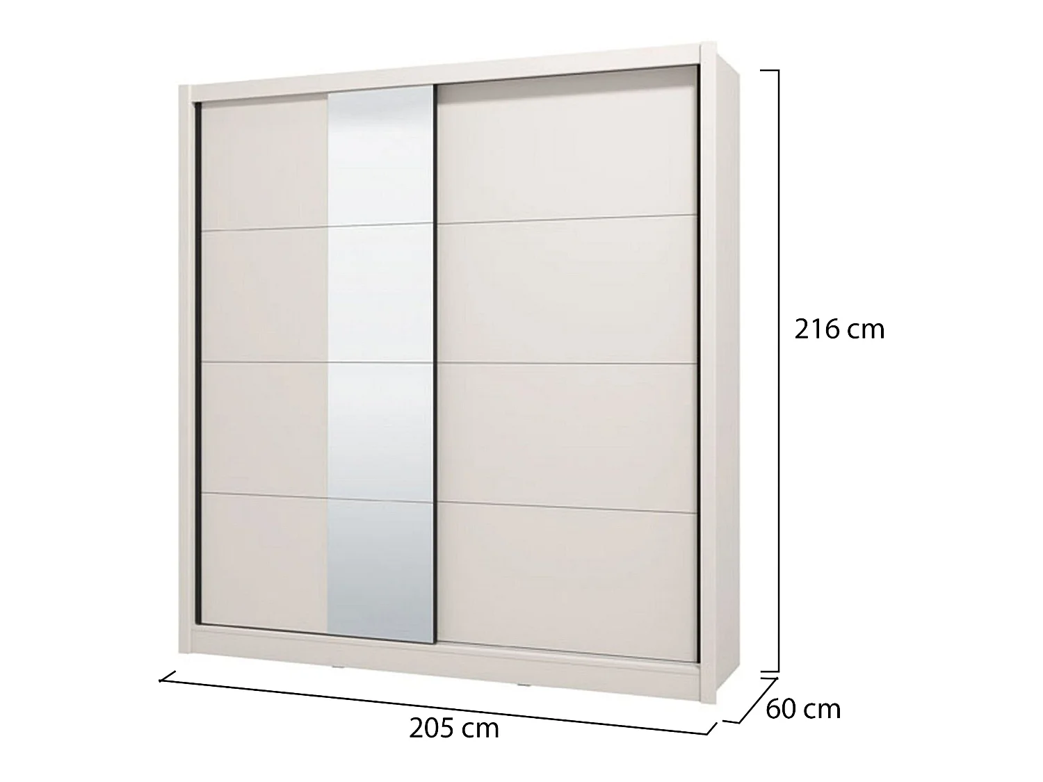 Großer Kleiderschrank Orero, mit Kleiderstange, 205x216h cm Weiß Beige, Schlafzimmerschrank, 5 Böden, 8 Fächer