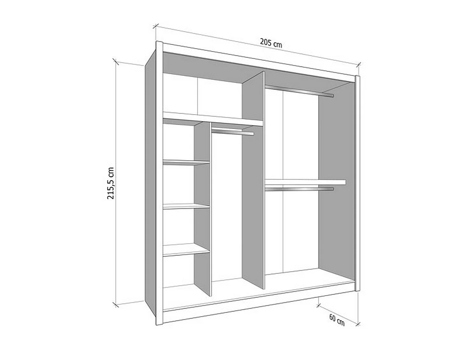 Großer Kleiderschrank Orero, mit Kleiderstange, 205x216h cm Weiß Beige, Schlafzimmerschrank, 5 Böden, 8 Fächer