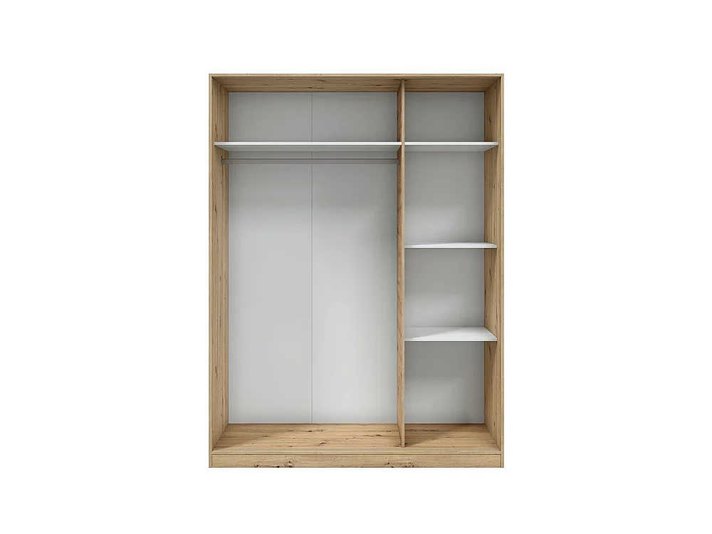 Kledingkast Senales, 3 schuifdeuren, 4 legplanken, 150x50 cm, bruin knoest-eik, slaapkamerkast, kledingroede