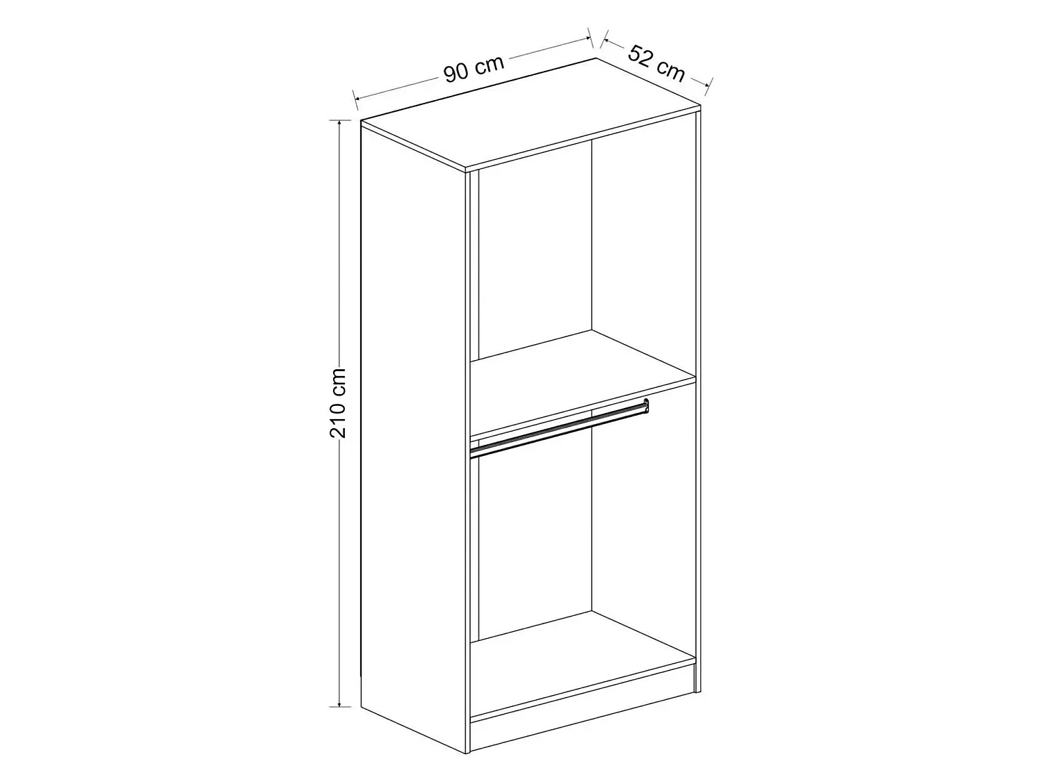 Guardaroba 2 Ante Moconesi, Appendiabiti, 90x210h cm Nero Antracite, Armadio Camera da Letto, un Ripiano, 2 Ante