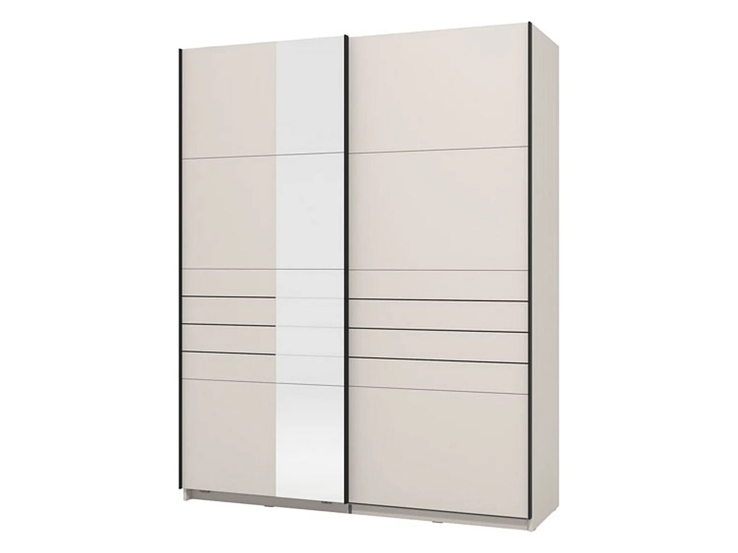 Großer Eingangsschrank, Garderobe, 146x218h cm Cremeweiß, Schlafzimmer, 2 Regale, Schiebetür