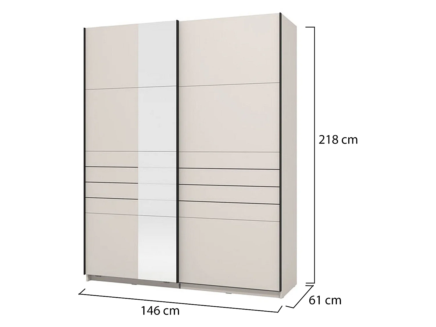 Großer Eingangsschrank, Garderobe, 146x218h cm Cremeweiß, Schlafzimmer, 2 Regale, Schiebetür
