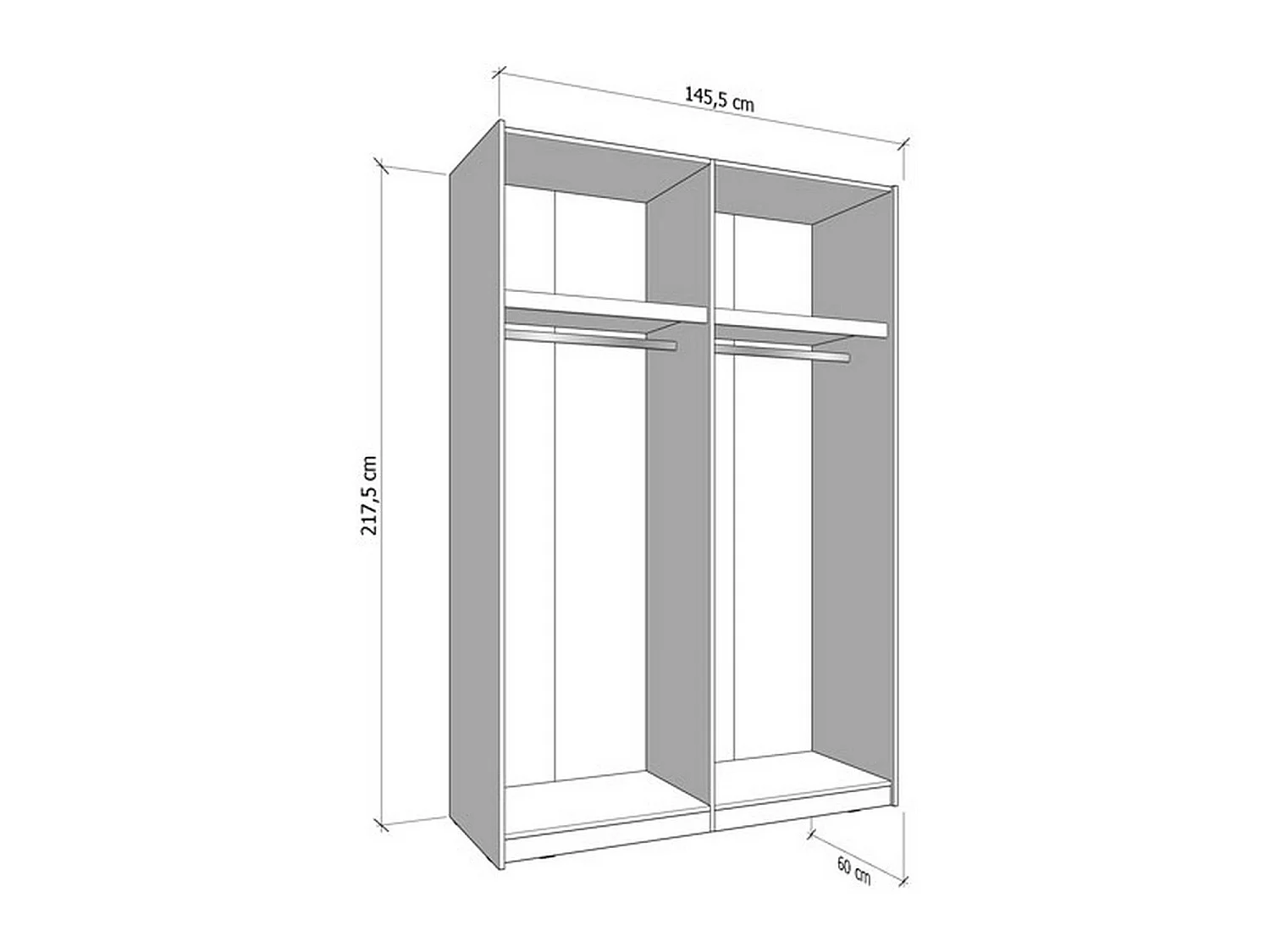 Großer Eingangsschrank, Garderobe, 146x218h cm Cremeweiß, Schlafzimmer, 2 Regale, Schiebetür