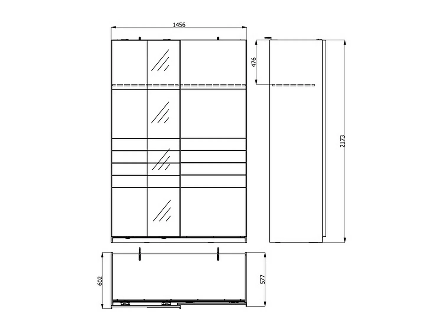 Großer Eingangsschrank, Garderobe, 146x218h cm Cremeweiß, Schlafzimmer, 2 Regale, Schiebetür