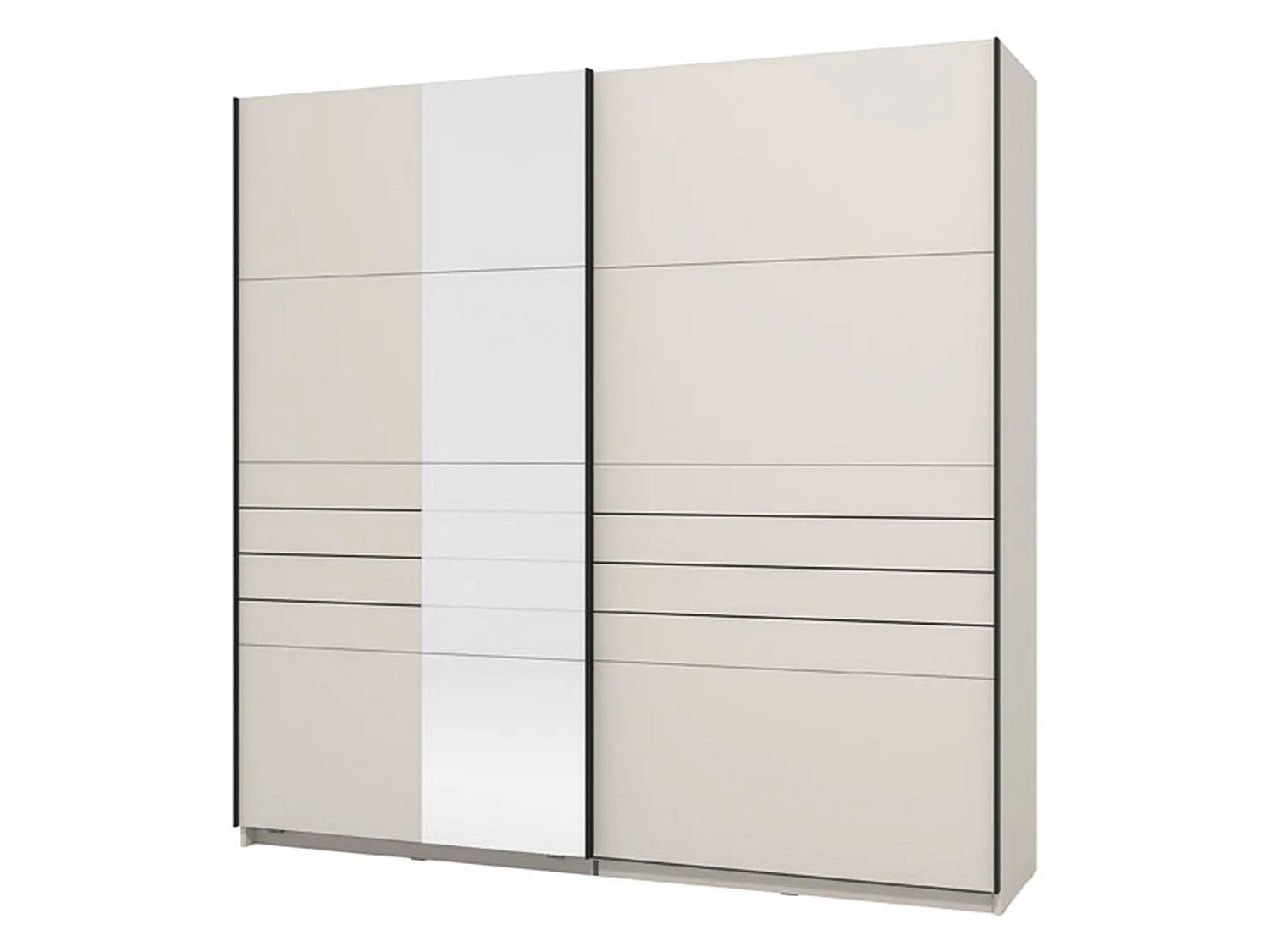 Großer, spartanischer Kleiderschrank, Garderobe, 220x218h cm Cremeweiß, Schlafzimmer-Schrank, 2 Regale, Schiebetür