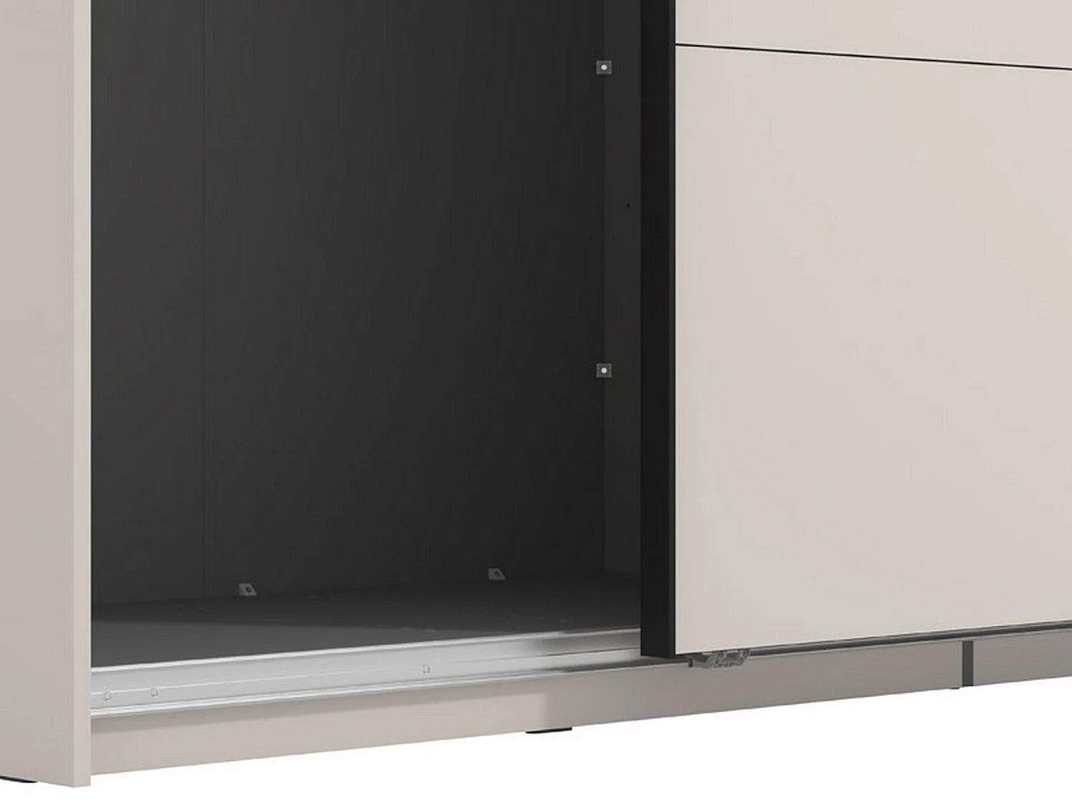 Großer, spartanischer Kleiderschrank, Garderobe, 220x218h cm Cremeweiß, Schlafzimmer-Schrank, 2 Regale, Schiebetür