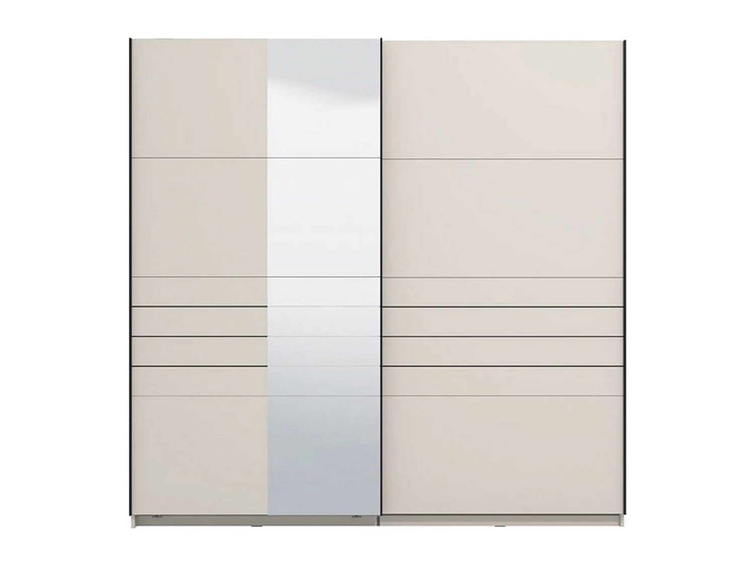 Großer, spartanischer Kleiderschrank, Garderobe, 220x218h cm Cremeweiß, Schlafzimmer-Schrank, 2 Regale, Schiebetür