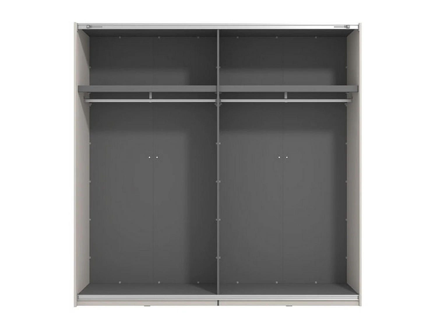 Großer, spartanischer Kleiderschrank, Garderobe, 220x218h cm Cremeweiß, Schlafzimmer-Schrank, 2 Regale, Schiebetür