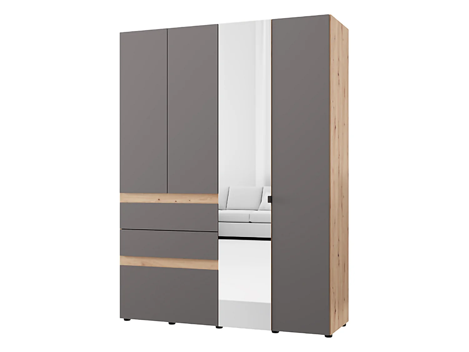 Guardaroba Grande Ushuaia, 3 Ripiani, 155x208h cm Nero Antracite, Armadio Camera da Letto, 3 Cassetti, Appendiabiti