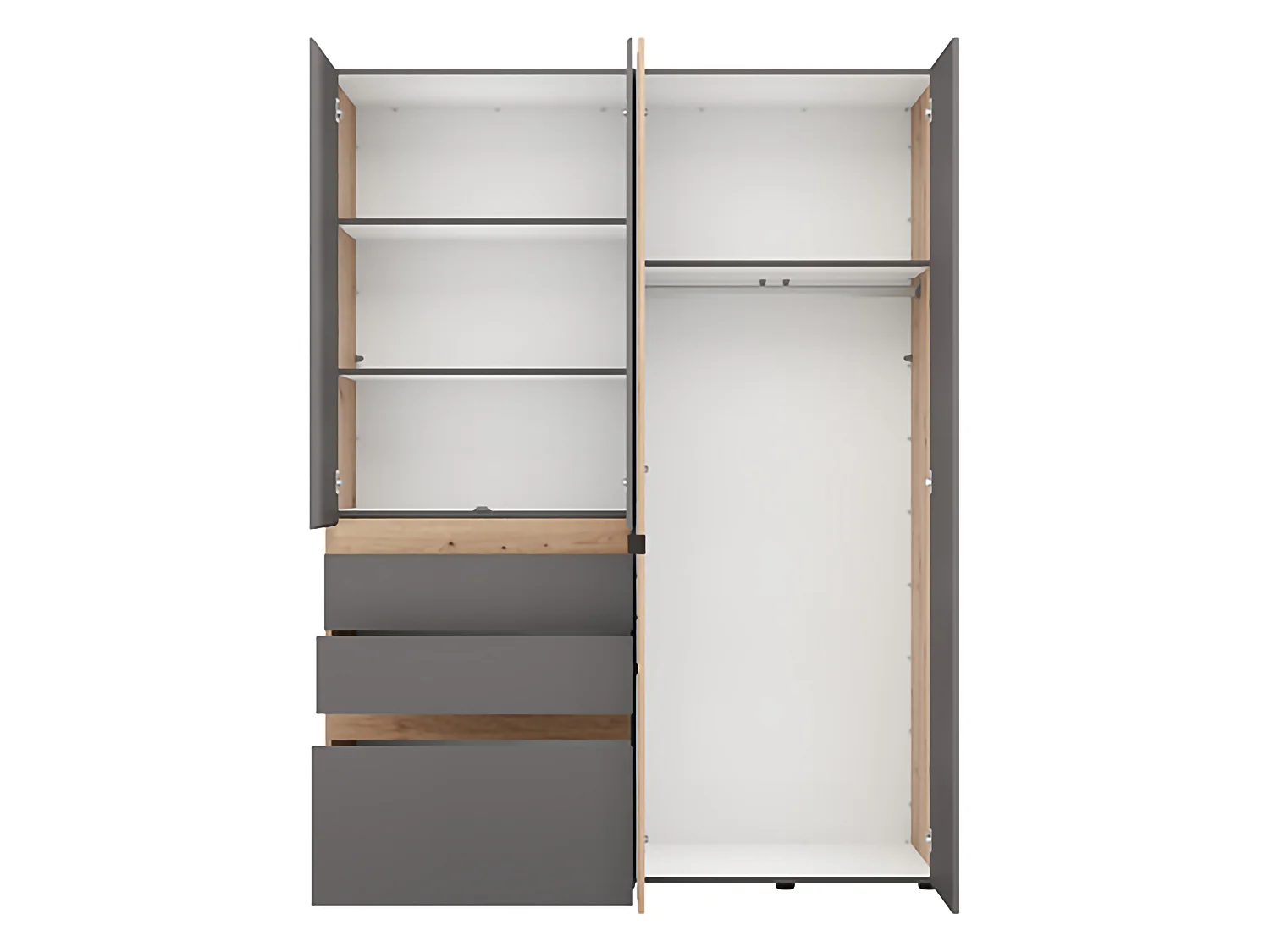 Guardaroba Grande Ushuaia, 3 Ripiani, 155x208h cm Nero Antracite, Armadio Camera da Letto, 3 Cassetti, Appendiabiti