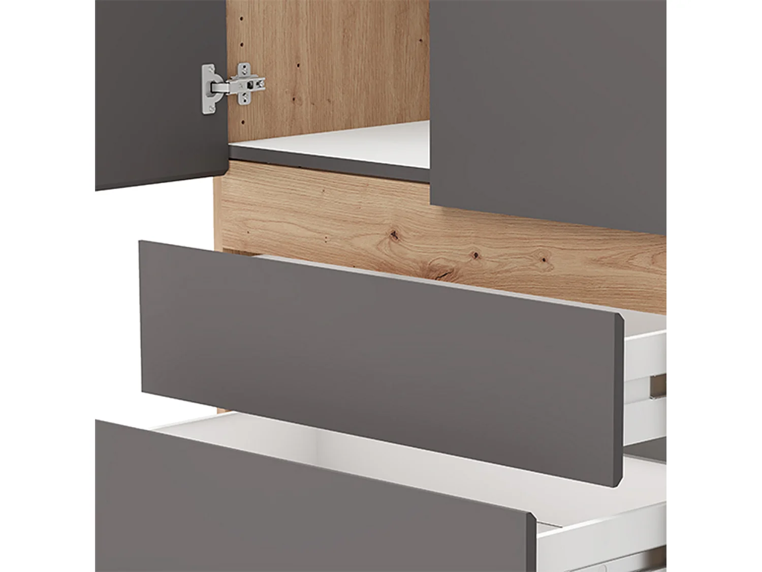 Guardaroba Grande Ushuaia, 3 Ripiani, 155x208h cm Nero Antracite, Armadio Camera da Letto, 3 Cassetti, Appendiabiti