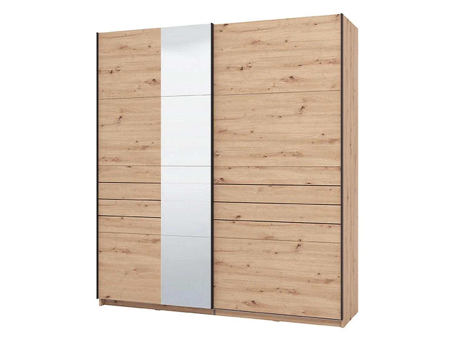 Großer Kleiderschrank Siri, Garderobe, 195x218h cm Braun Eiche Astknoten, Schlafzimmer-Schrank, 2 Böden, Schiebetüren