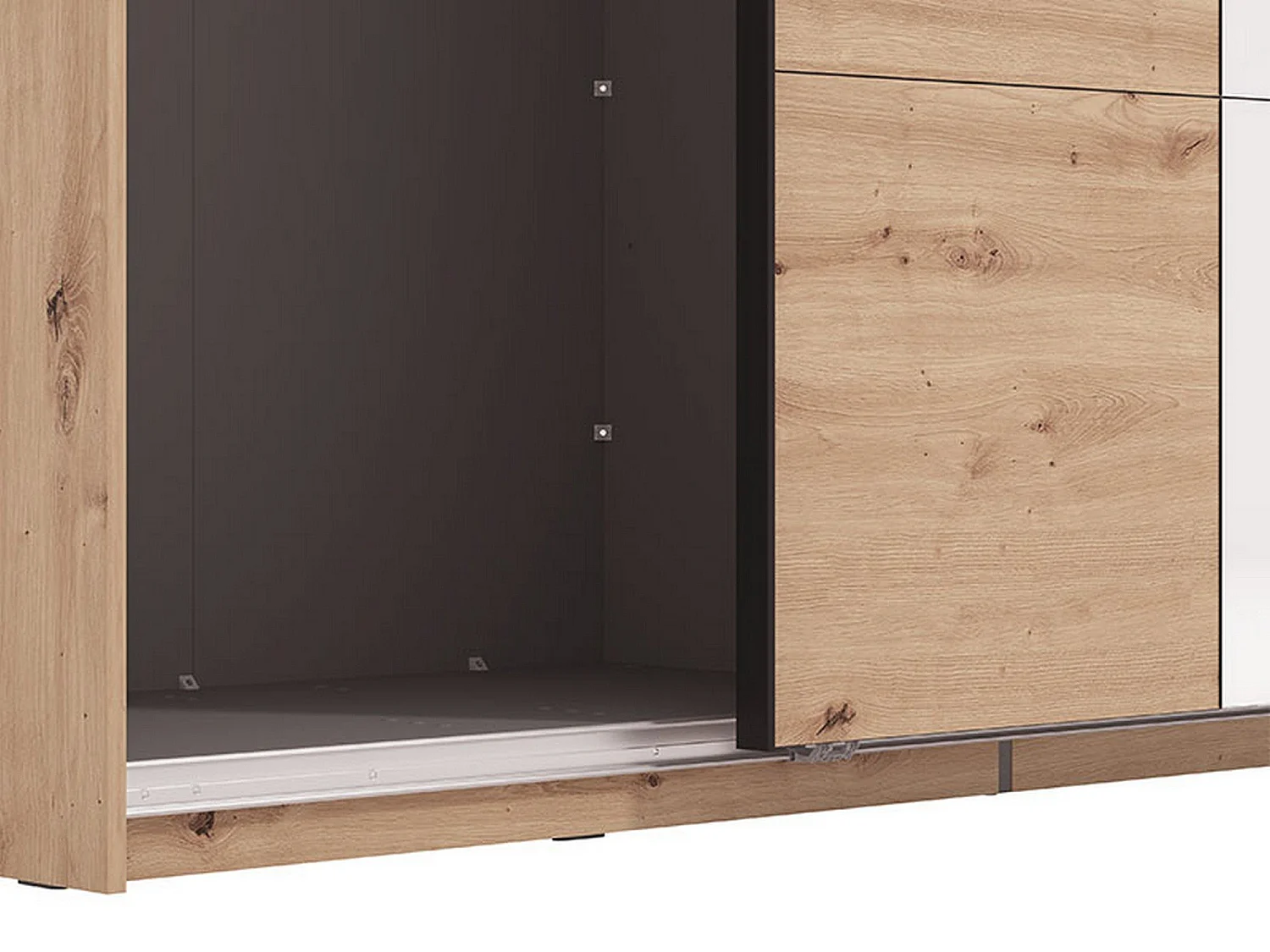 Großer Kleiderschrank Siri, Garderobe, 195x218h cm Braun Eiche Astknoten, Schlafzimmer-Schrank, 2 Böden, Schiebetüren