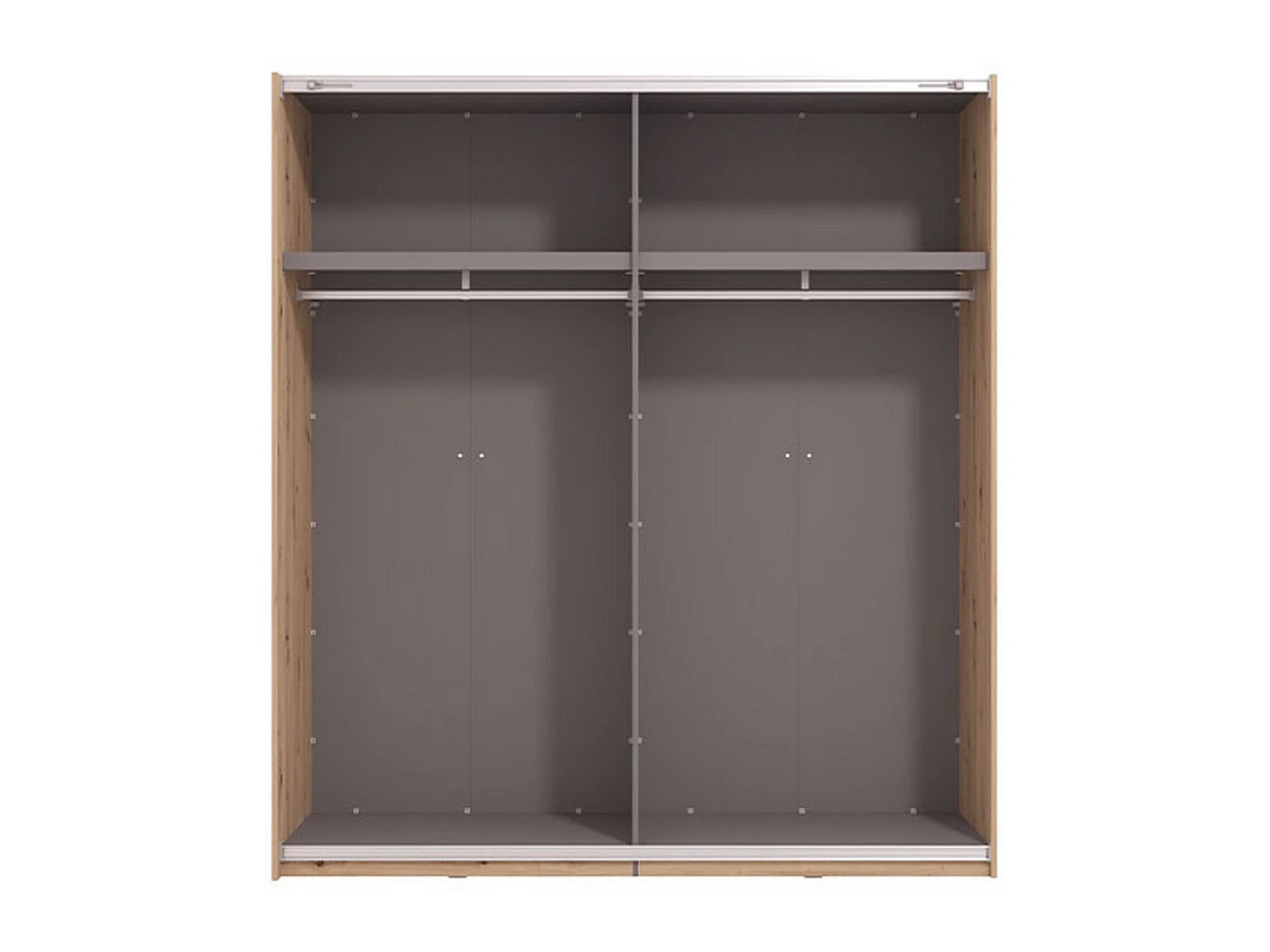 Großer Kleiderschrank Siri, Garderobe, 195x218h cm Braun Eiche Astknoten, Schlafzimmer-Schrank, 2 Böden, Schiebetüren