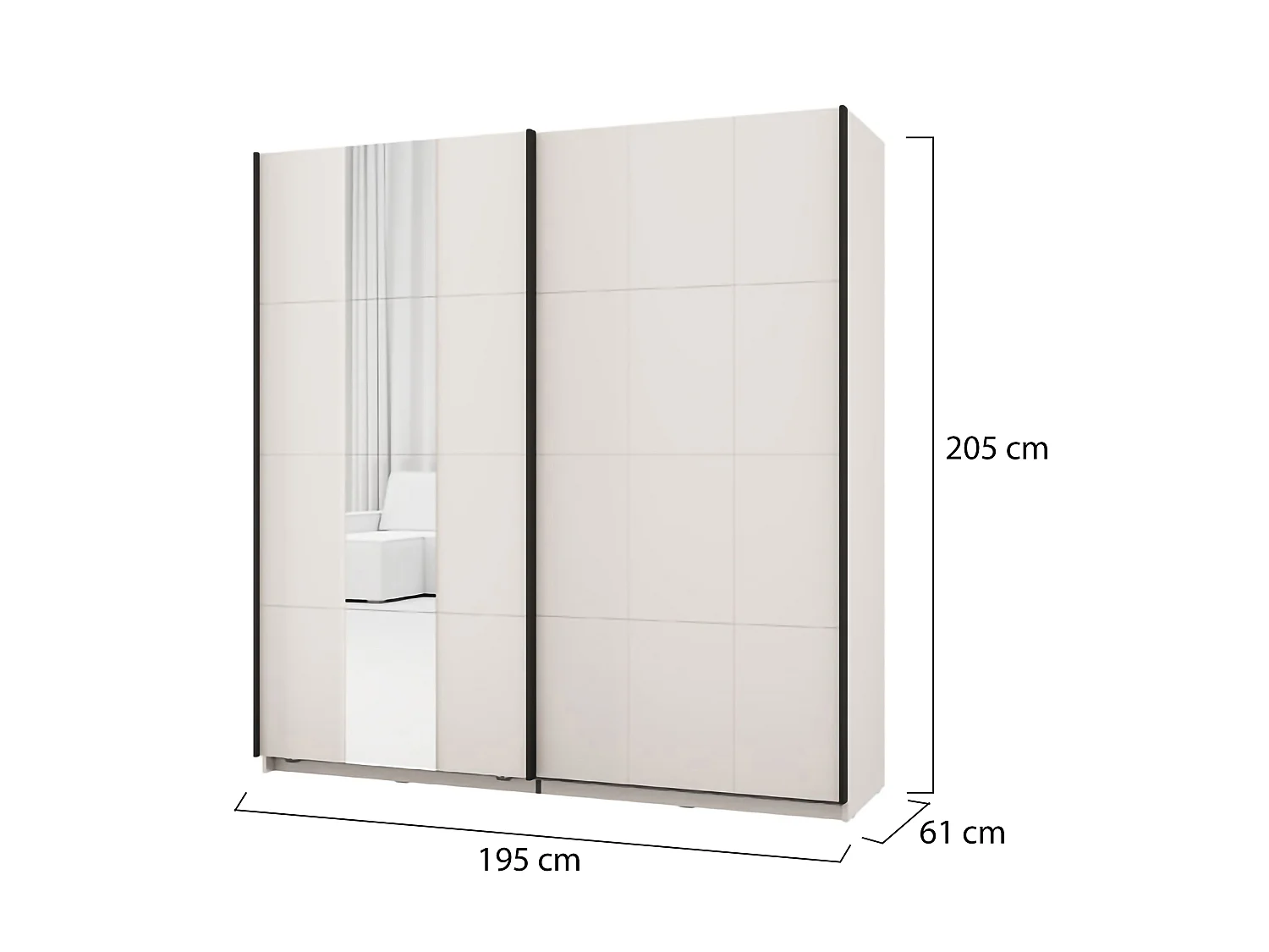 Garderobe 2-Tür Asilah, Kleiderständer, 195x205h cm Cremeweiß, Schlafzimmer-Schrank, 2 Regale, 2 Türen