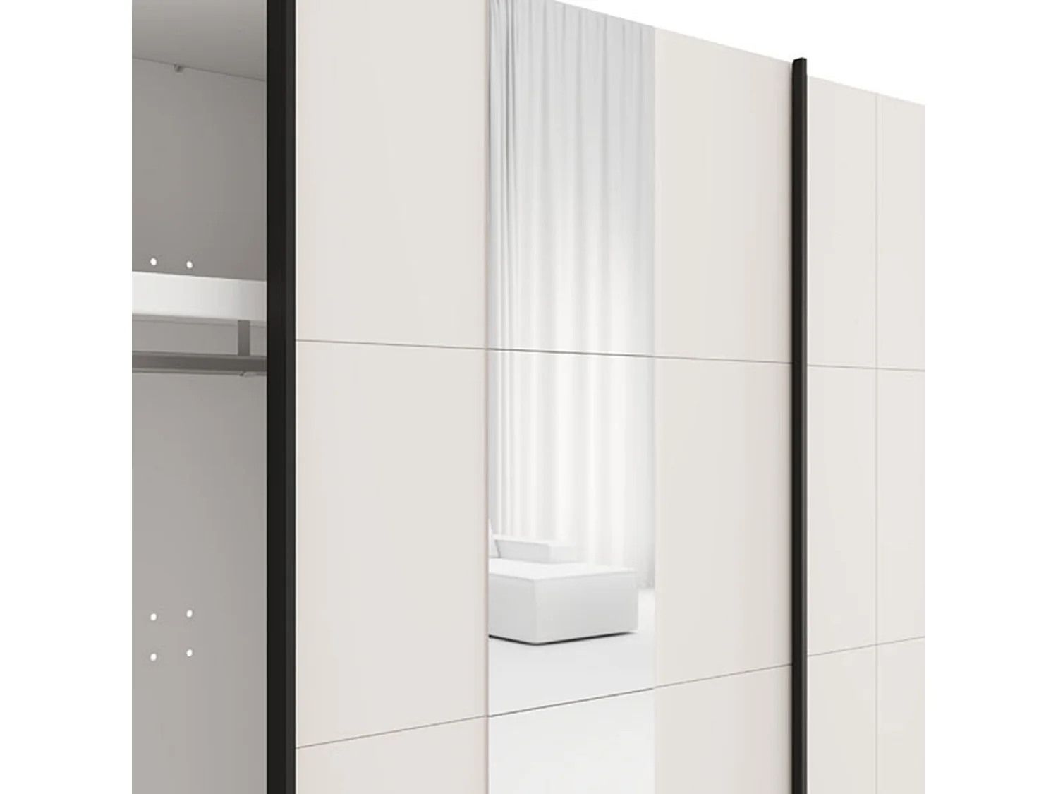 Garderobe 2-Tür Asilah, Kleiderständer, 195x205h cm Cremeweiß, Schlafzimmer-Schrank, 2 Regale, 2 Türen