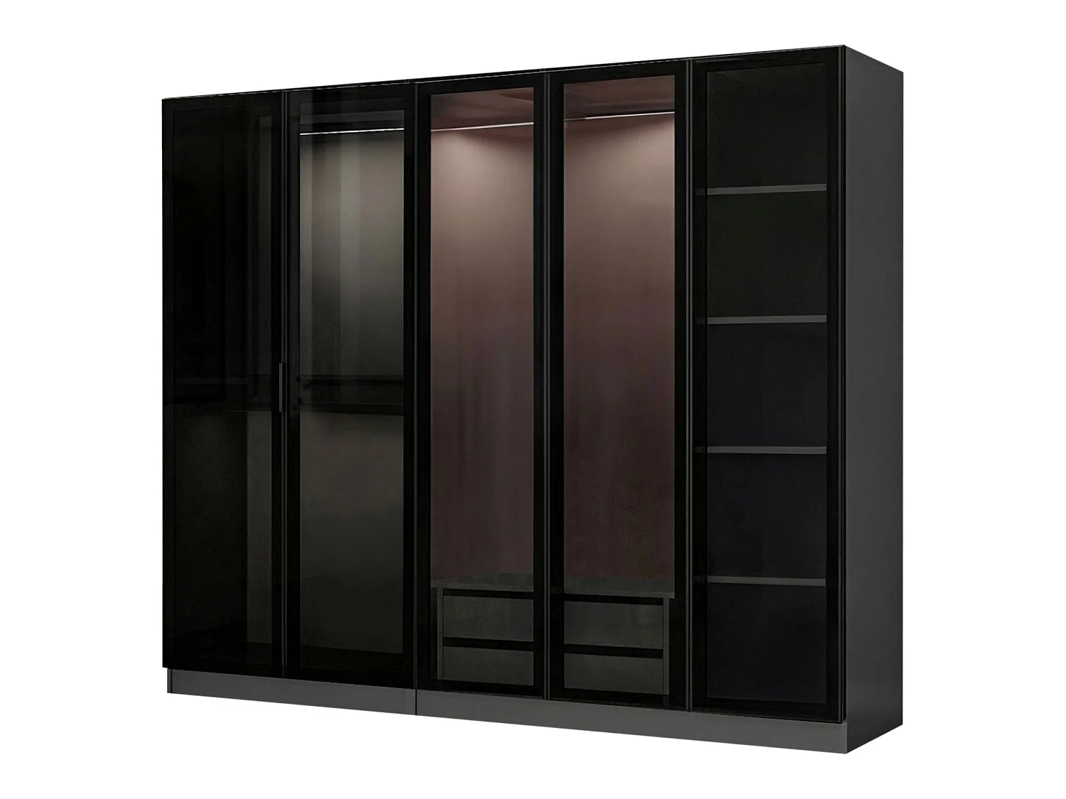 Guardaroba Grande Sinibalda, Appendiabiti, 225x210h cm Nero Antracite, Armadio Camera da Letto, 6 Ripiani, 5 Ante