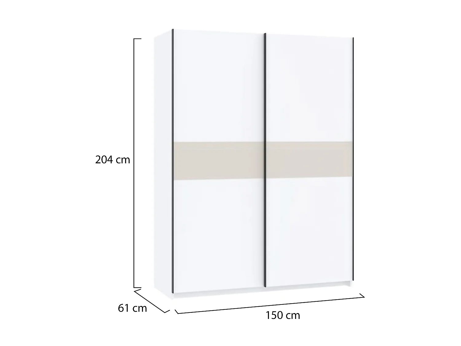 Armoire 2 Portes Manita, Penderie, 150x204h cm Blanc, Placard Chambre, 2 Étagères, 2 Portes