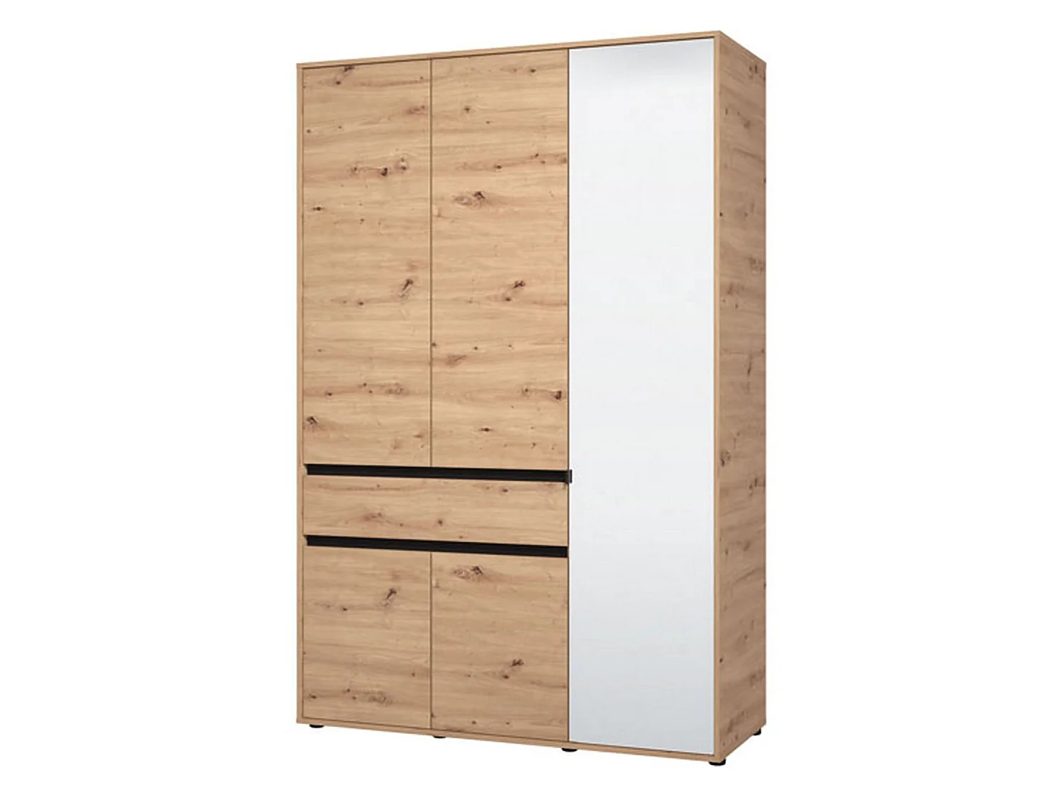 Kleiderschrank 3 Türen Ilbono, mit Kleiderstange, 138x55 cm, Braun Eiche mit Knoten, Schlafzimmerschrank, 1 Schublade, 5 Einlegeböden