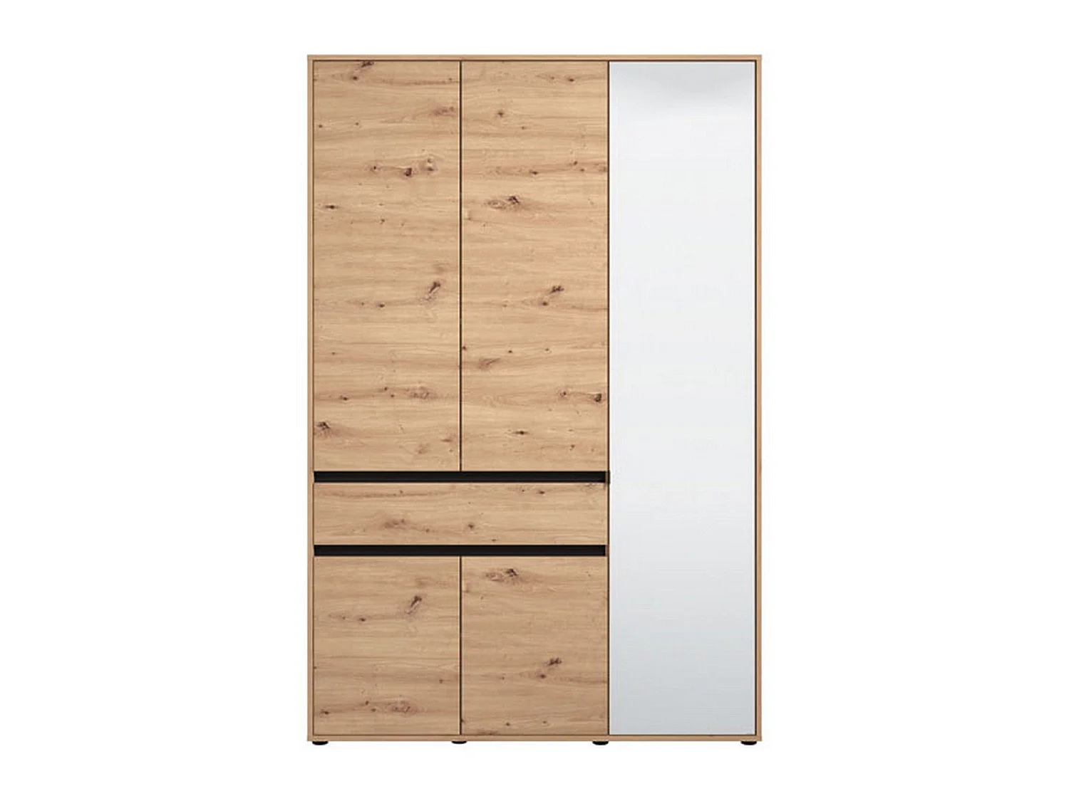 Kleiderschrank 3 Türen Ilbono, mit Kleiderstange, 138x55 cm, Braun Eiche mit Knoten, Schlafzimmerschrank, 1 Schublade, 5 Einlegeböden