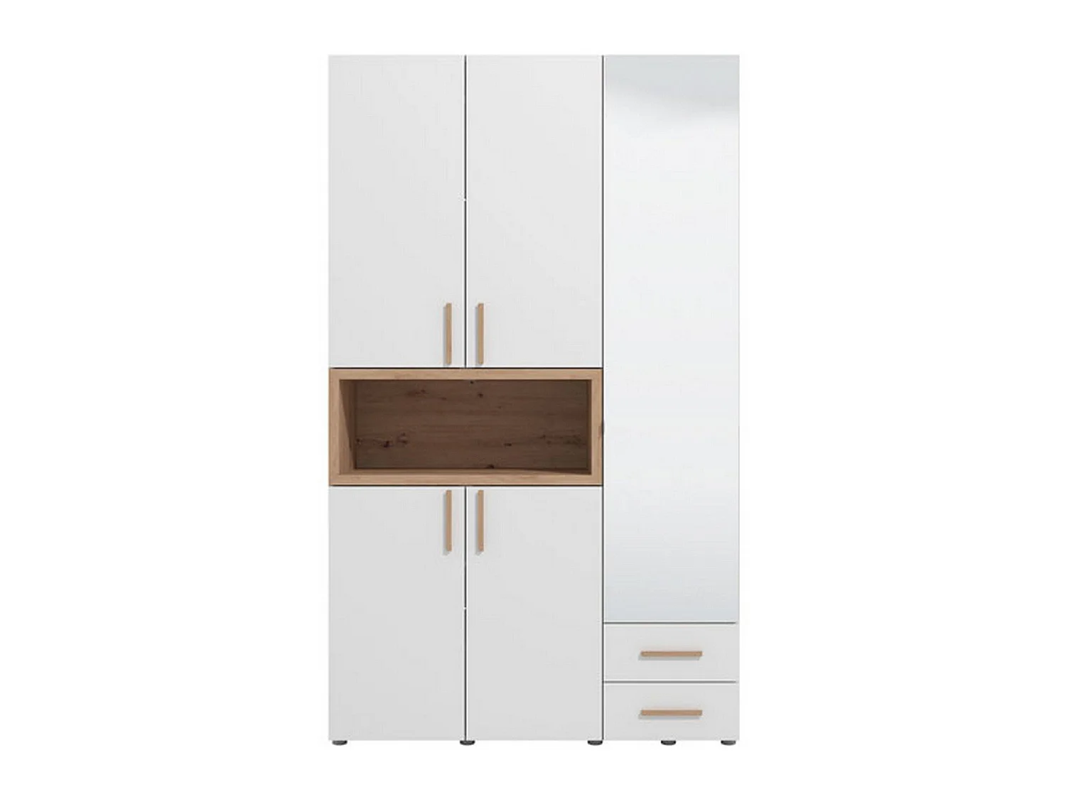 Kleiderschrank 3 Türen mit Ablagen, Kleiderstange, 135x56 cm Weiß, Schlafzimmerschrank, 2 Schubladen, 6 Einlegeböden