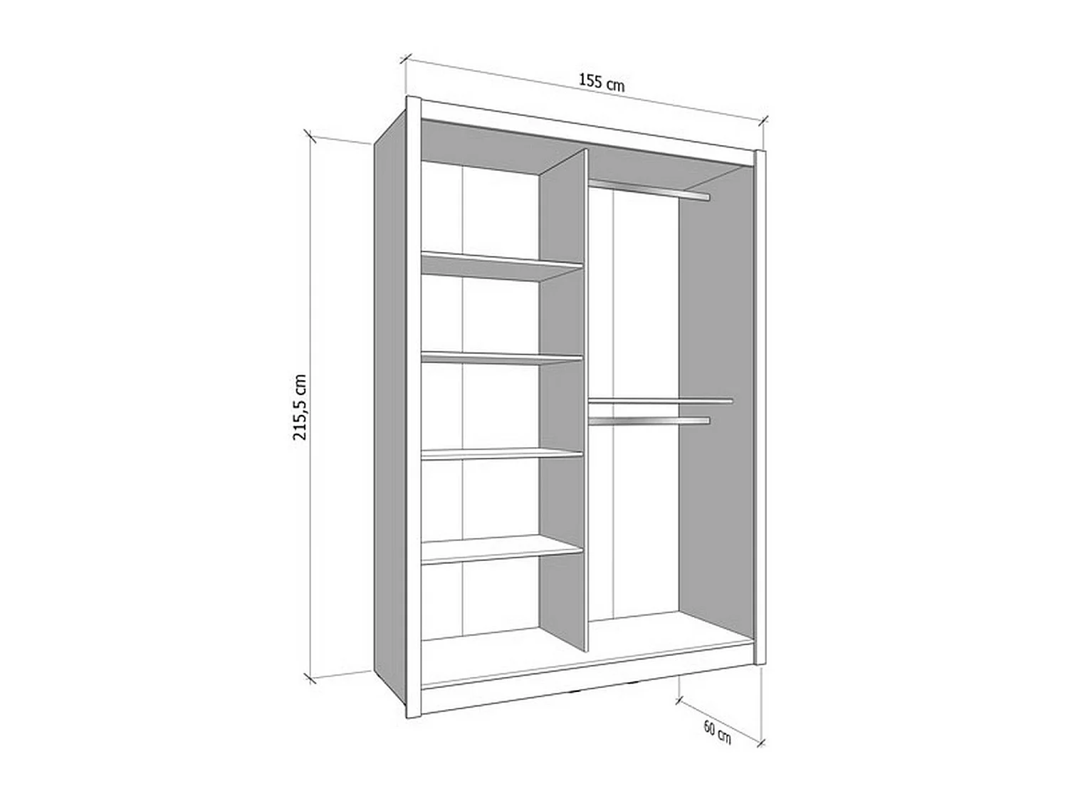 Großer Kleiderschrank Carisolo, Garderobe mit Kleiderstange, 155x216h cm Cremeweiß, Schlafzimmer-Schrank, 5 Regalböden, 7 Fächer