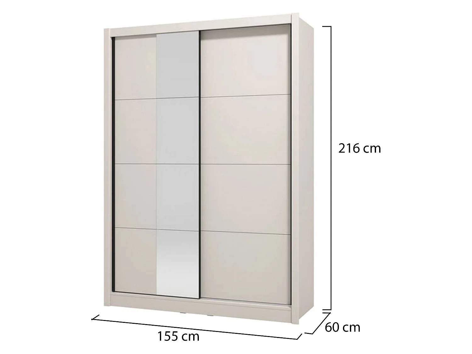 Großer Kleiderschrank Carisolo, Garderobe mit Kleiderstange, 155x216h cm Cremeweiß, Schlafzimmer-Schrank, 5 Regalböden, 7 Fächer