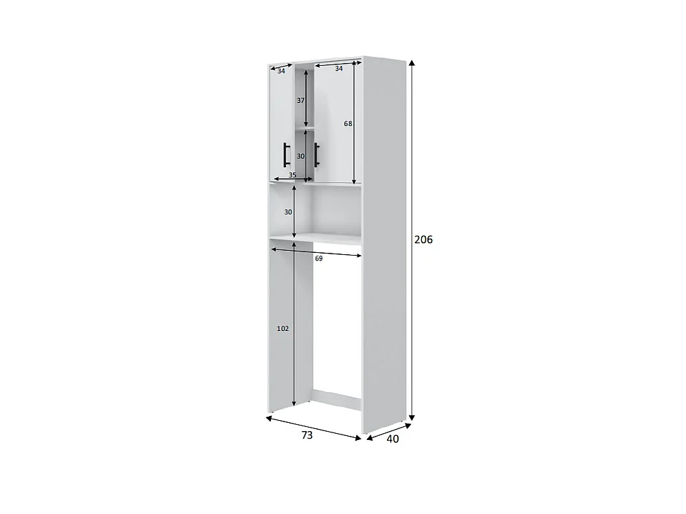 Armoire polyvalente 2 portes Delebio, 3 étagères, 40x206h cm Blanc