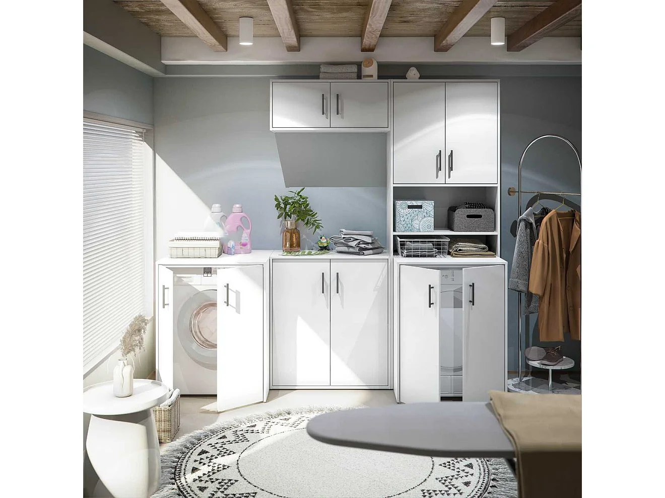 Armoire polyvalente 2 portes Delebio, 3 étagères, 40x206h cm Blanc