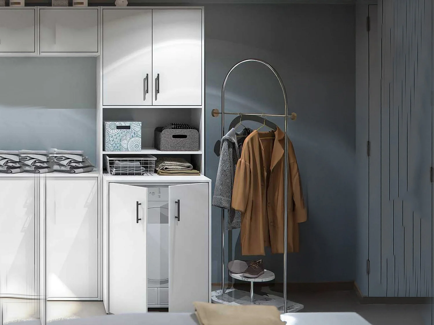 Armoire polyvalente 2 portes Delebio, 3 étagères, 40x206h cm Blanc