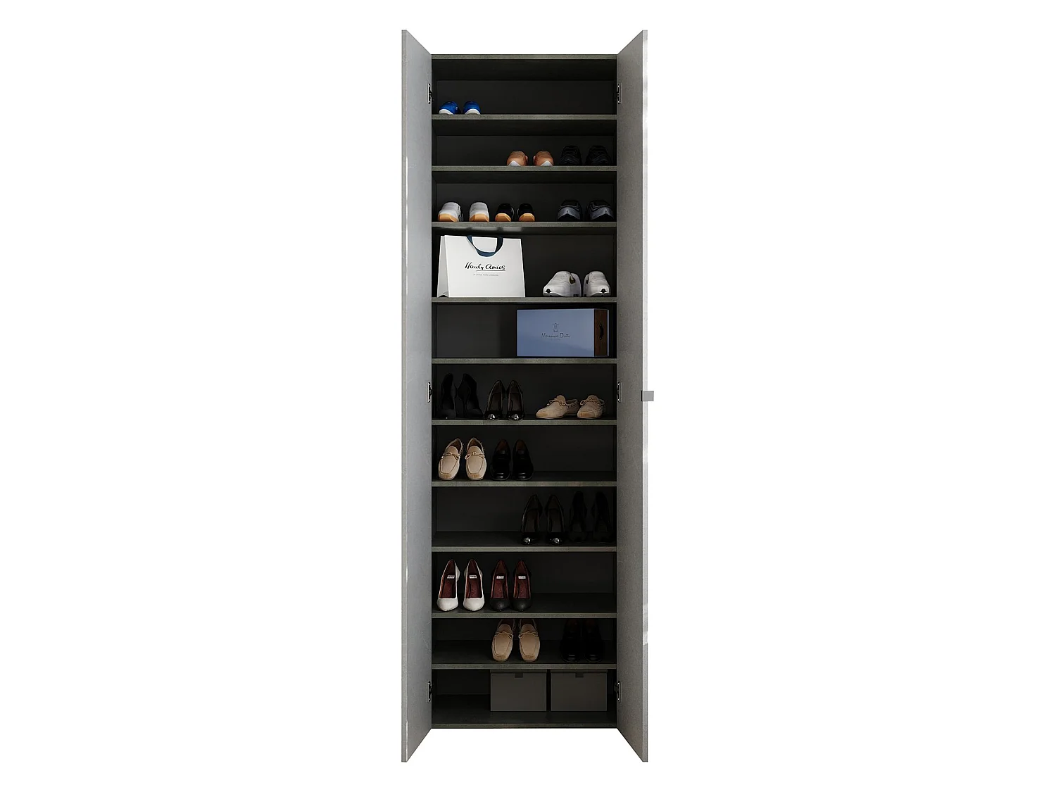 Armadio Multiuso 2 Ante Ruggiero, 10 Ripiani Made in Italy, 63x212h cm Grigio Cemento, Apertura Maniglia, 2 Ante