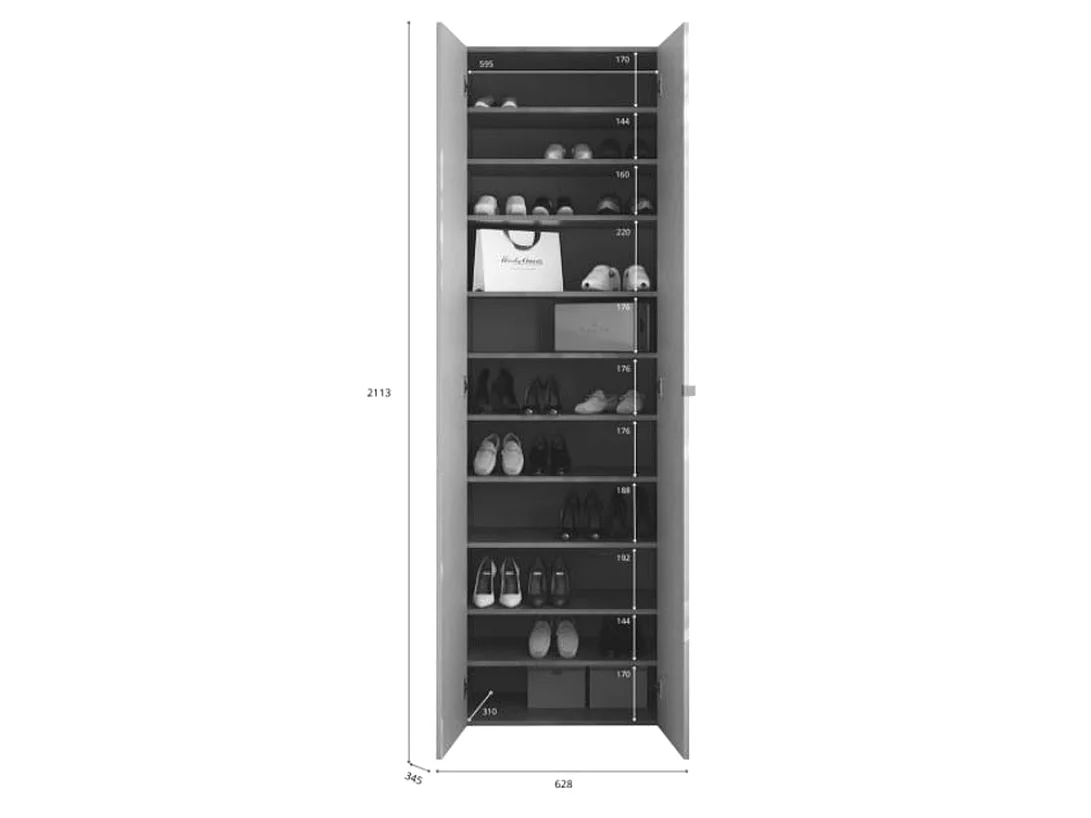 Armadio Multiuso 2 Ante Ruggiero, 10 Ripiani Made in Italy, 63x212h cm Grigio Cemento, Apertura Maniglia, 2 Ante