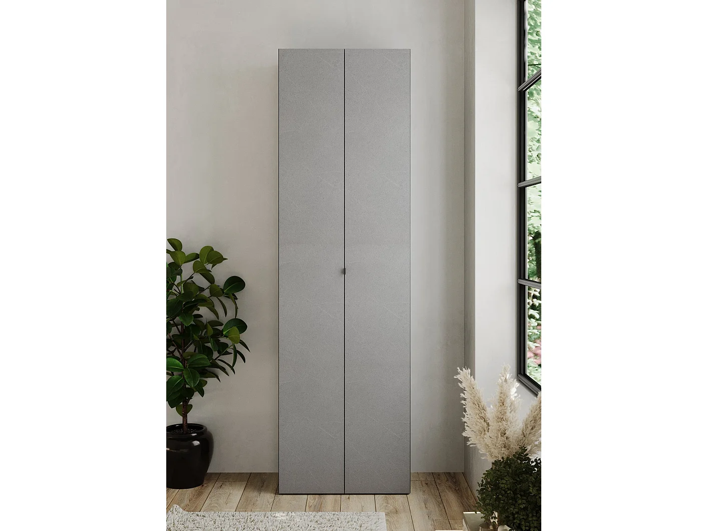Armadio Multiuso 2 Ante Ruggiero, 10 Ripiani Made in Italy, 63x212h cm Grigio Cemento, Apertura Maniglia, 2 Ante
