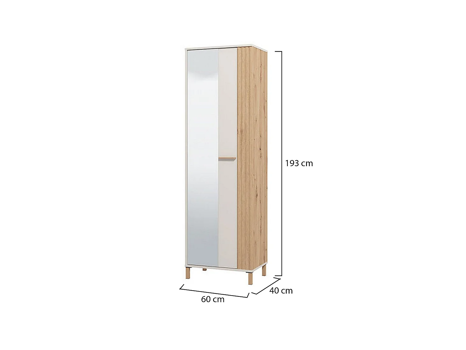 Kleiderschrank mit 1 Tür, Kleiderstange, Cremeweiß, 4 Ablagen, 5 Fächer