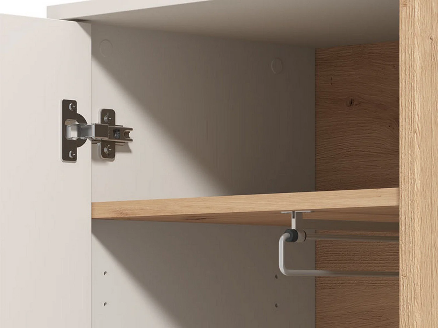 Kleiderschrank mit 1 Tür, Kleiderstange, Cremeweiß, 4 Ablagen, 5 Fächer
