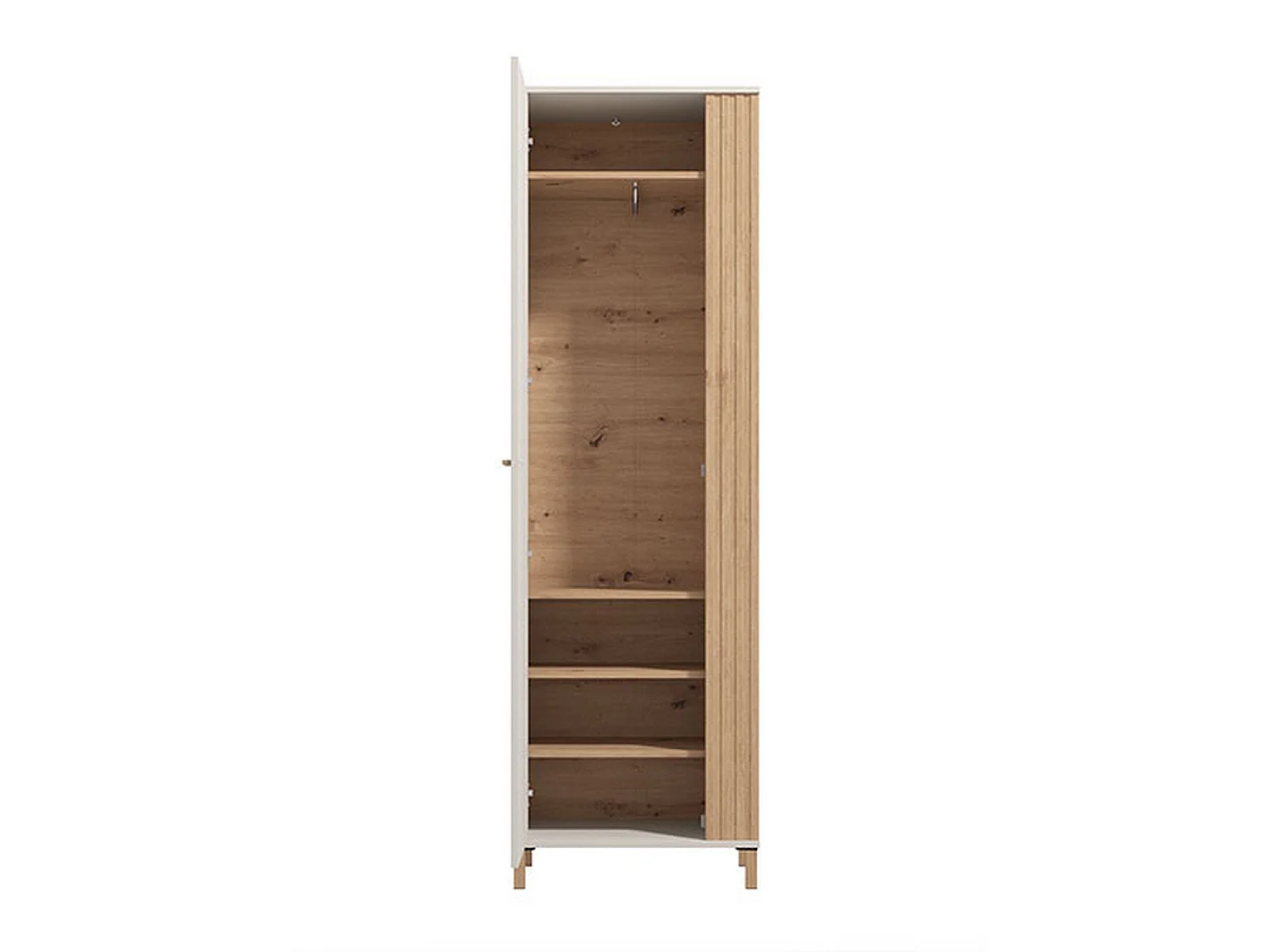Kleiderschrank mit 1 Tür, Kleiderstange, Cremeweiß, 4 Ablagen, 5 Fächer