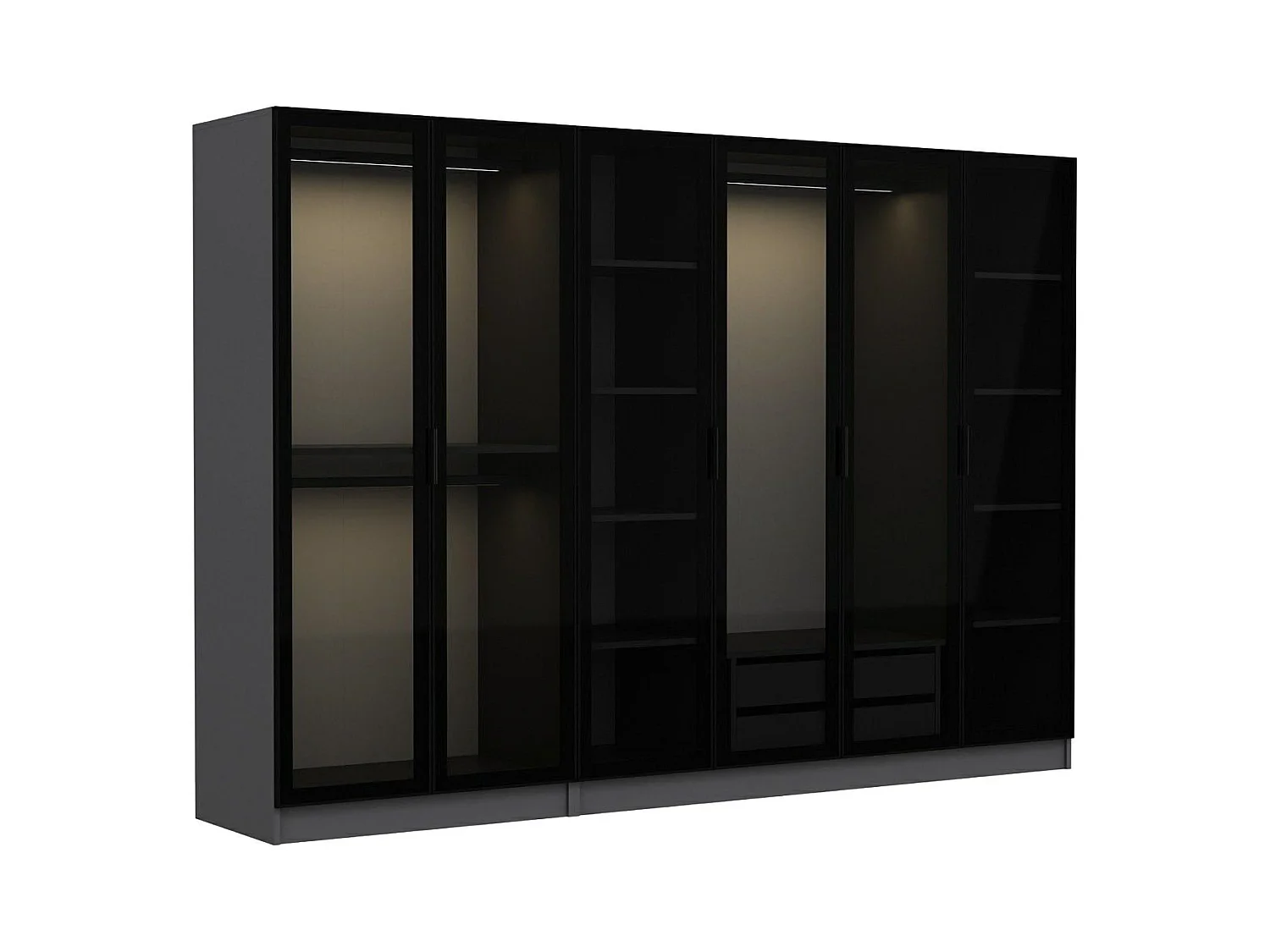 Guardaroba Grande Nogaro, Appendiabiti, 270x210h cm Nero Antracite, Armadio Camera da Letto, 10 Ripiani, 6 Ante