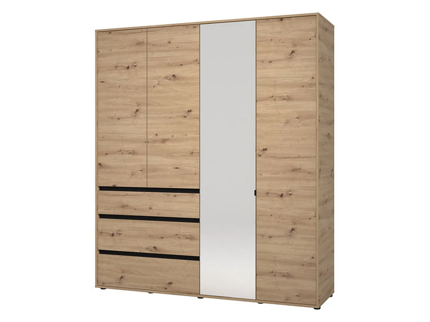 Großer Kleiderschrank Rifreddoo, 4 Einlegeböden, 183x211h cm, Braun Eiche Astknoten, Schlafzimmerschrank, 3 Schubladen, Kleiderstange