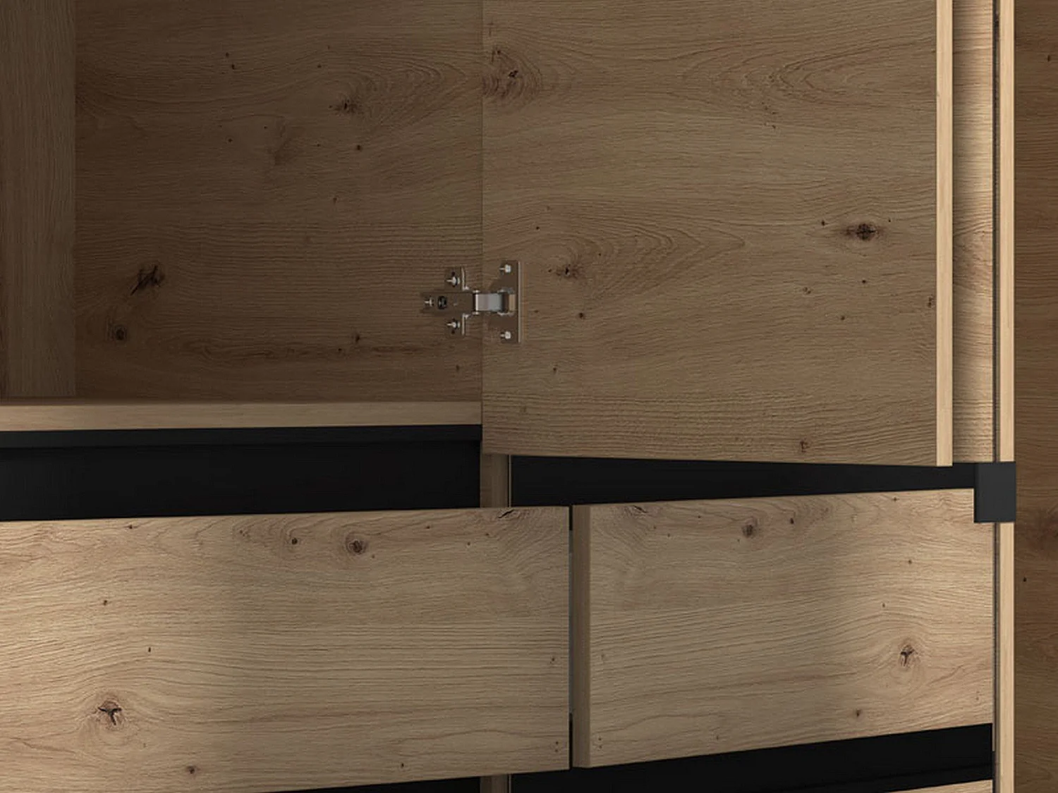 Großer Kleiderschrank Rifreddoo, 4 Einlegeböden, 183x211h cm, Braun Eiche Astknoten, Schlafzimmerschrank, 3 Schubladen, Kleiderstange