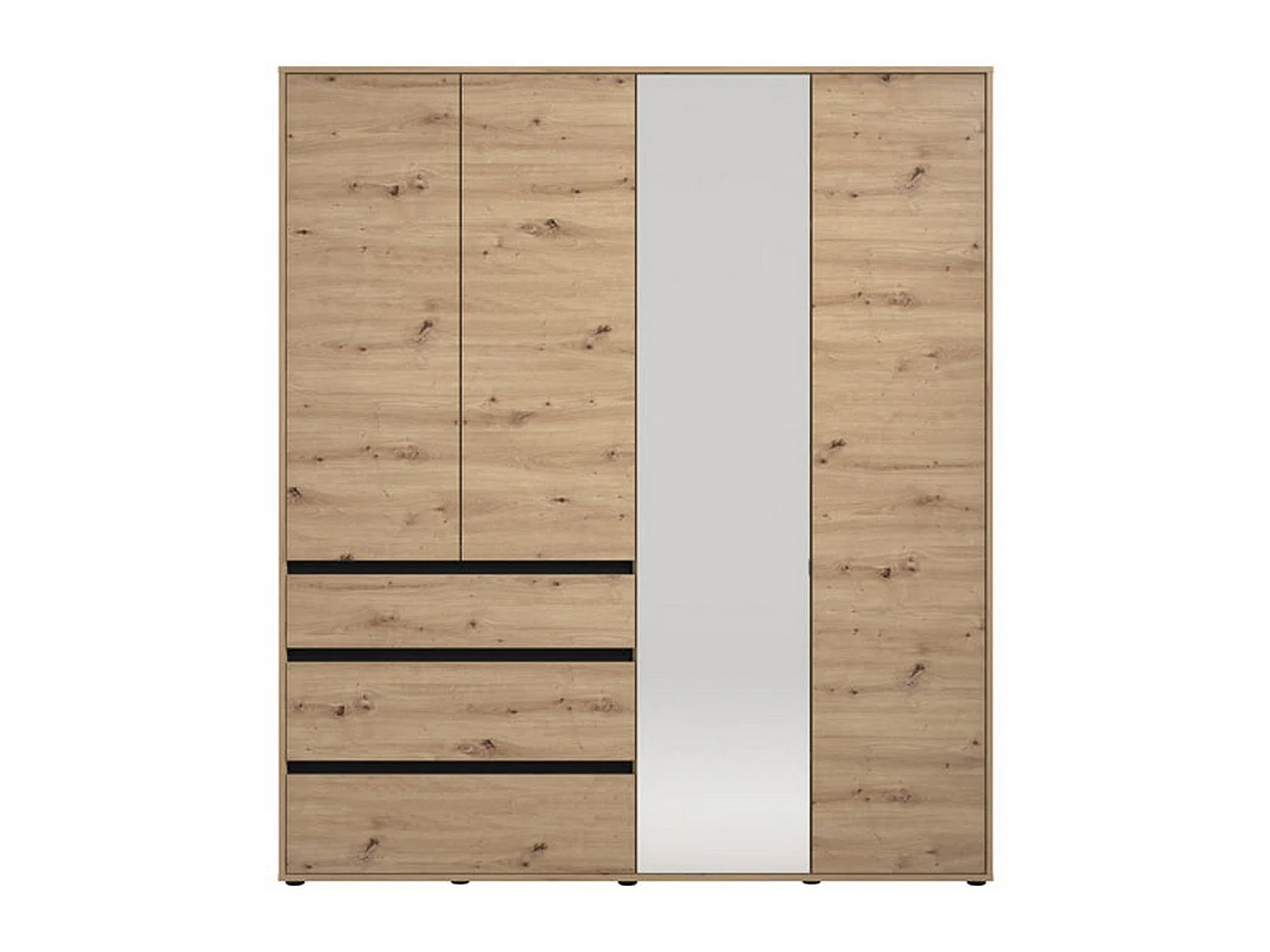 Großer Kleiderschrank Rifreddoo, 4 Einlegeböden, 183x211h cm, Braun Eiche Astknoten, Schlafzimmerschrank, 3 Schubladen, Kleiderstange