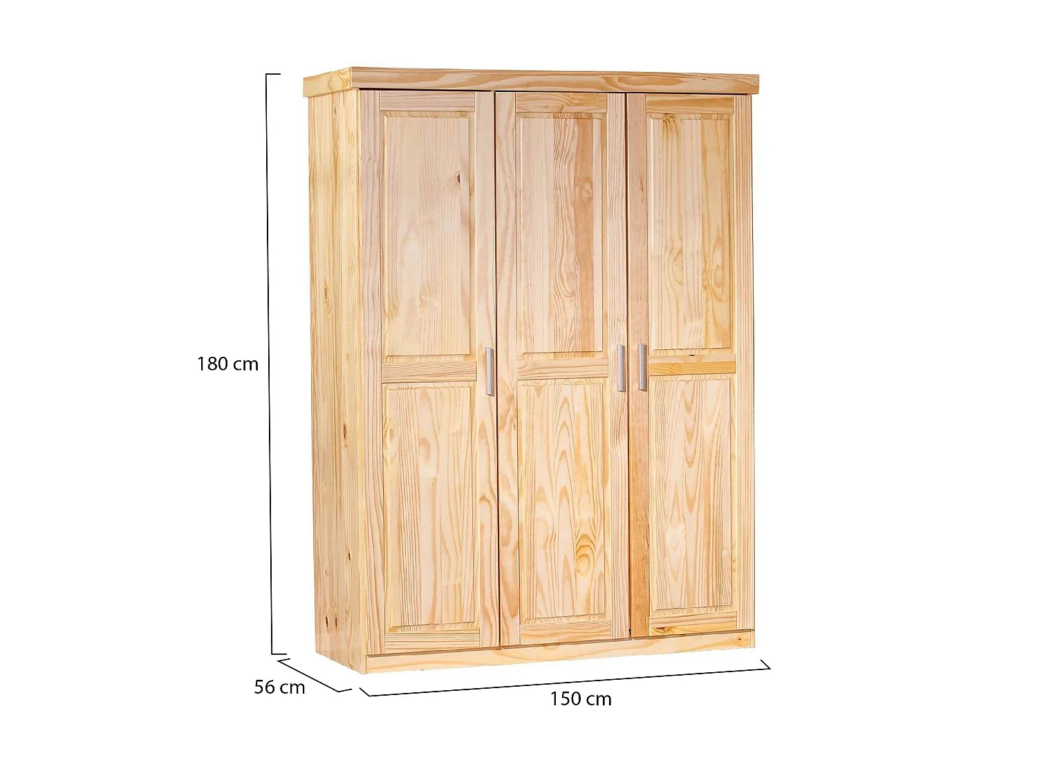 3-deurs kledingkast Tubre, met kledingroede, 140x55 cm, bruin eiken, slaapkamerkast, 4 planken, 3 deuren
